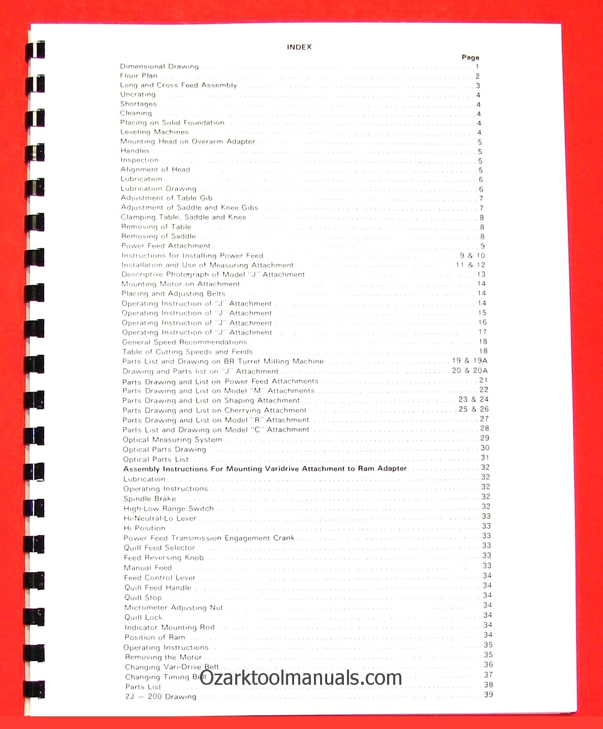 BRIDGEPORT M-105 Series I Milling Machine 1.5HP Operation & Parts Manual 0074