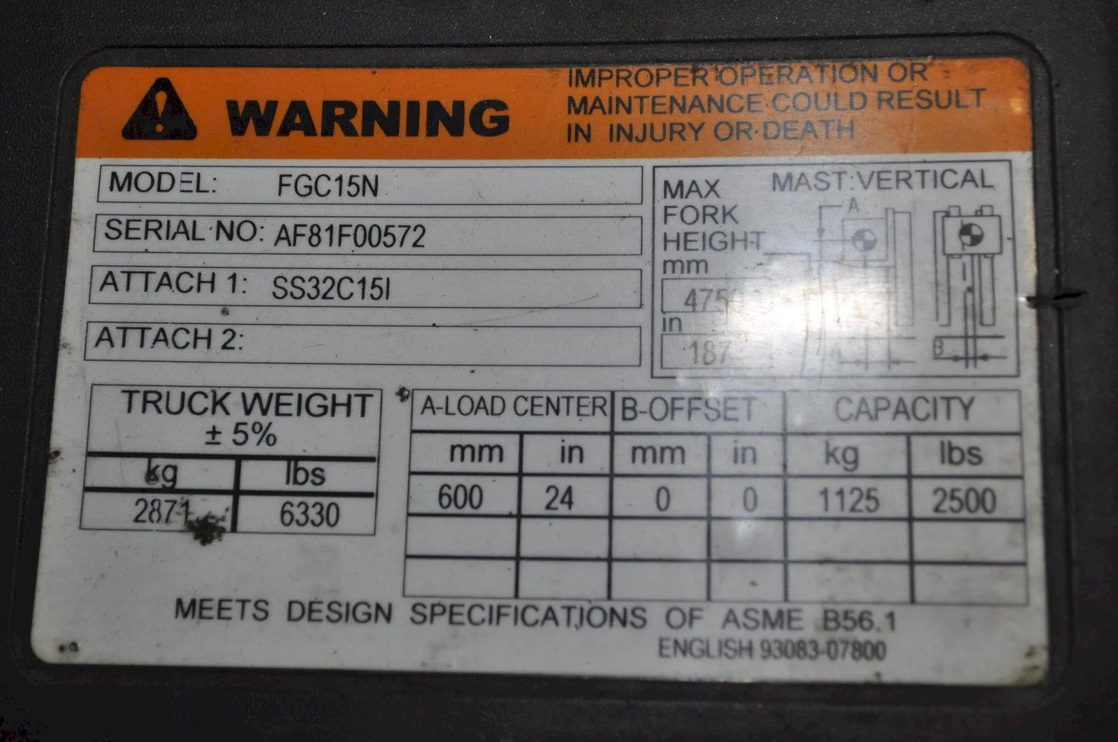 2500 LB Mitsubishi LP Forklift