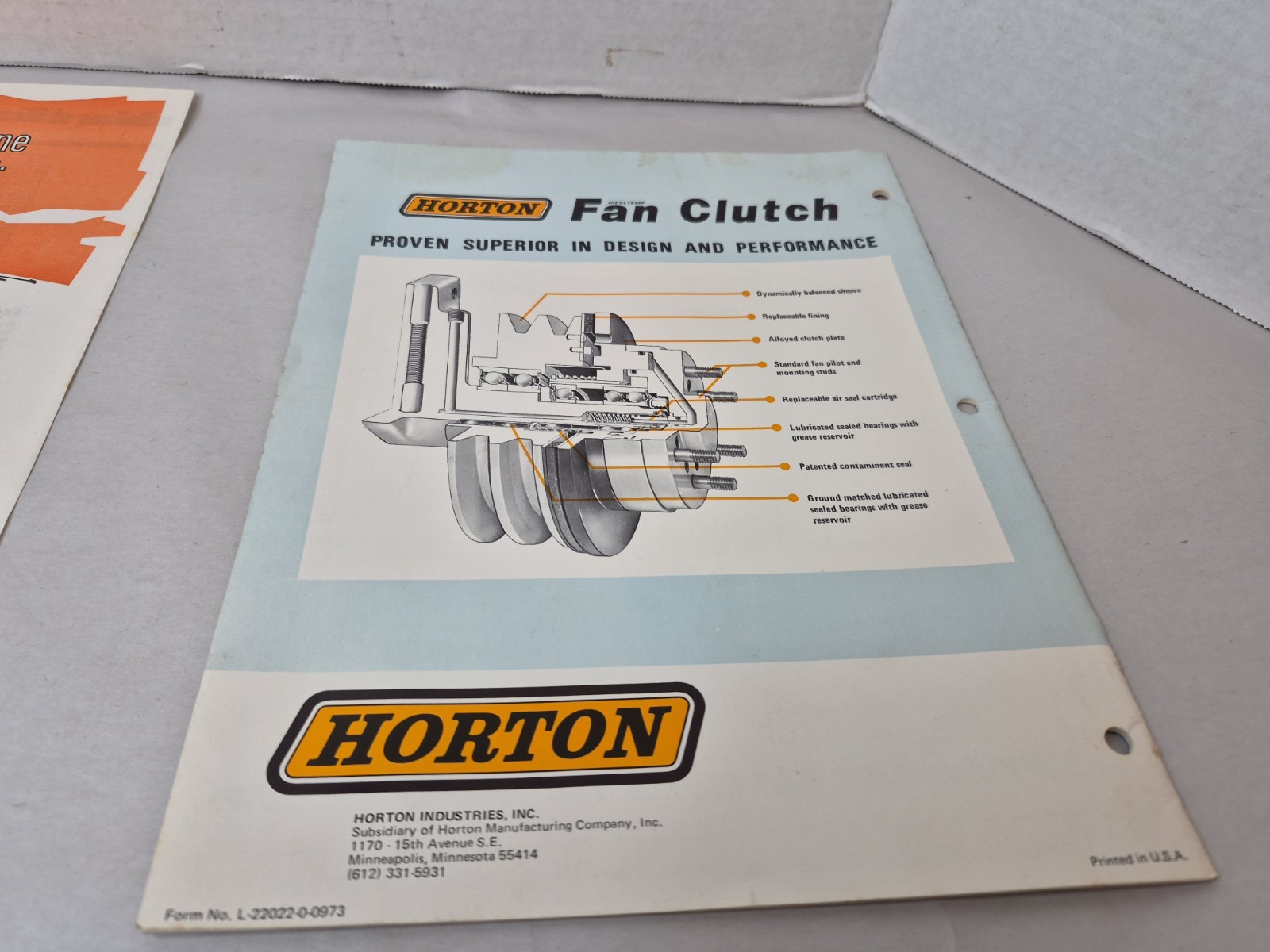 Horton Industries Inc. Minneapolis Minnesota Brochure Fan Clutch Diesel Chart