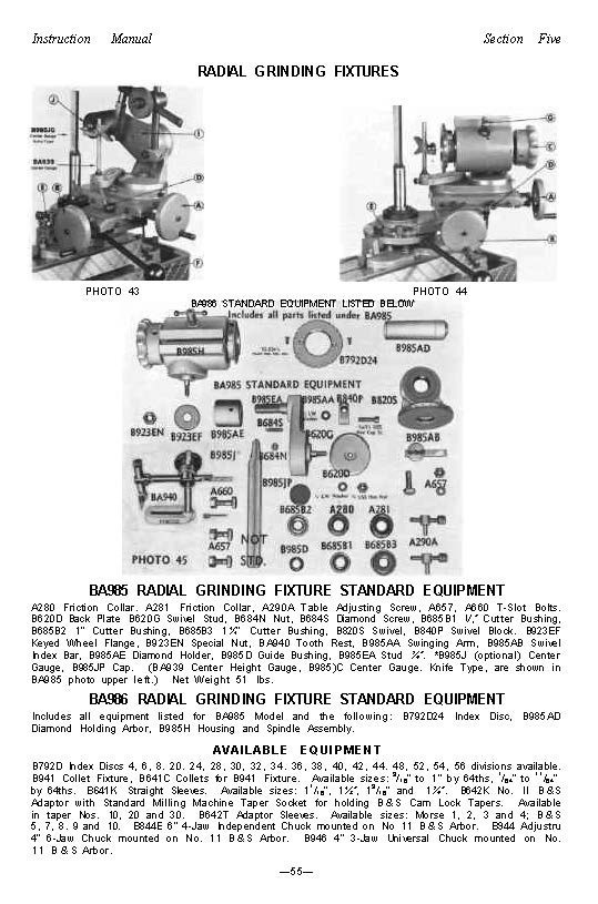 1979 Tool & Cutter Grinders Operator Instructions Manual Fits K. O. Lee 200 Seri