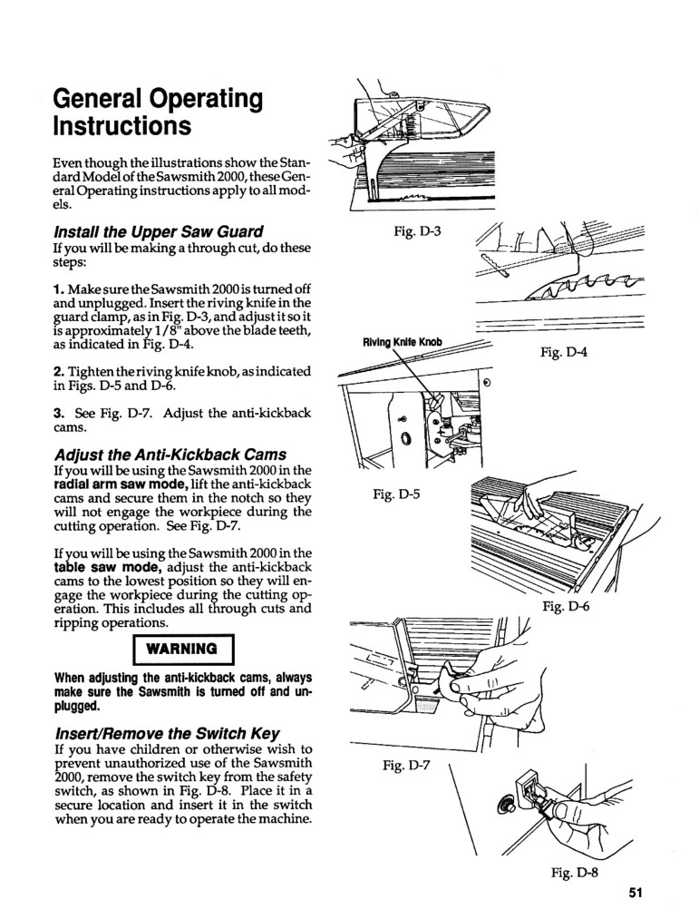 SHOPSMITH Sawsmith 2000 Table Saw Owner’s, Instructions, Parts Manual 1493