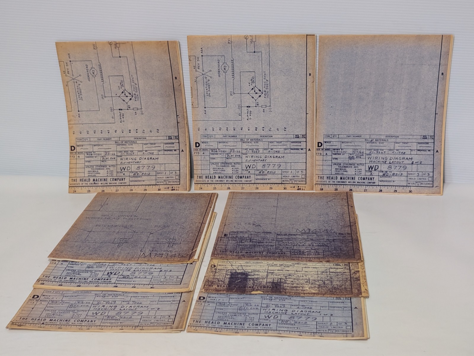 Heald Machine Co WD 8779 Wiring Diagrams Set of 8 Sheets, Vintage