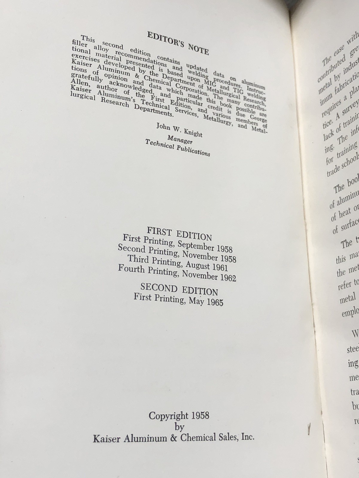 Weldor’s Training Manual Inert Gas Process by Kaiser Aluminum -1965 2nd Edition