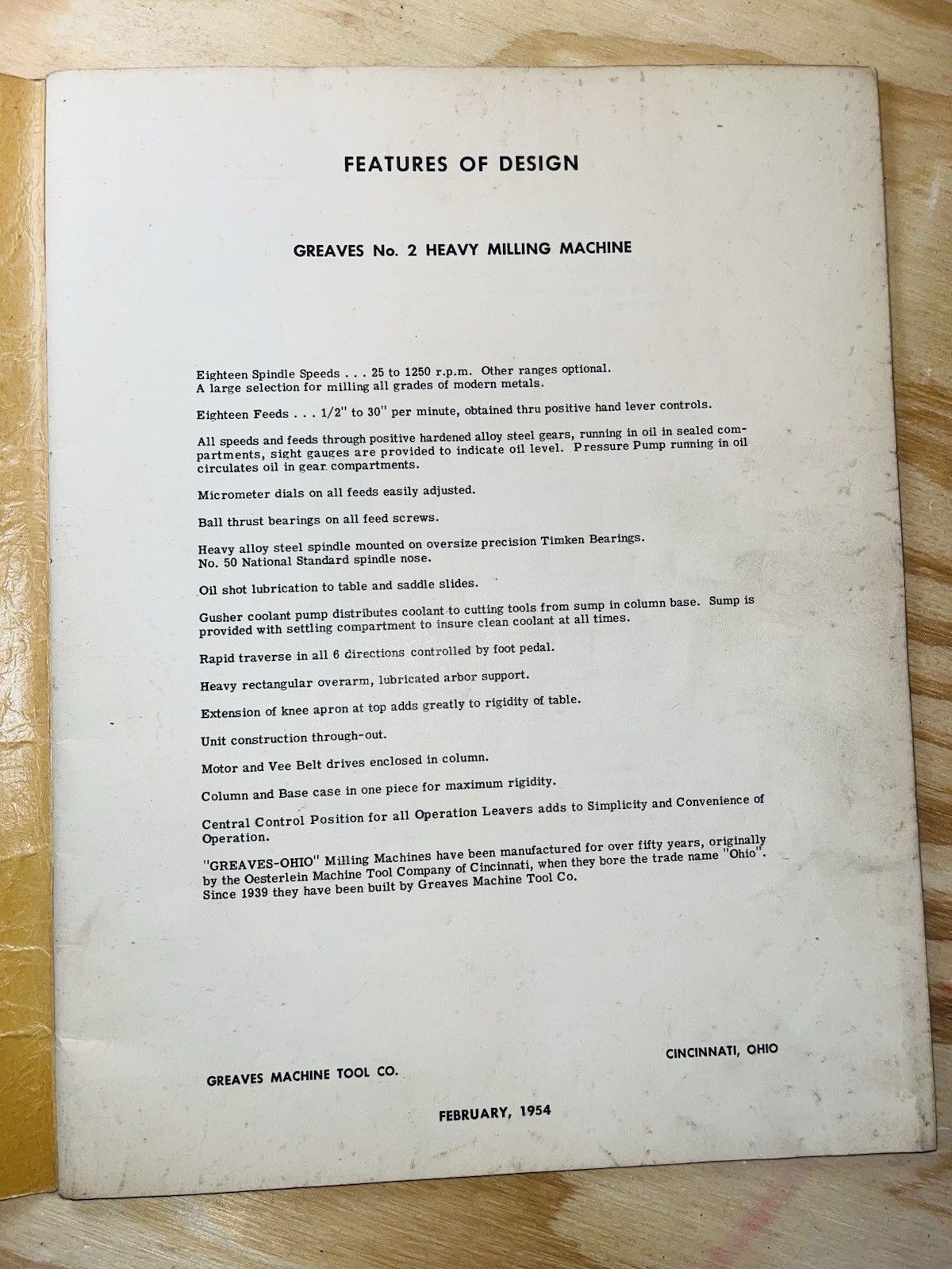 Vintage 1954 Greaves No. 2 Heavy Milling Machine Manual – Original