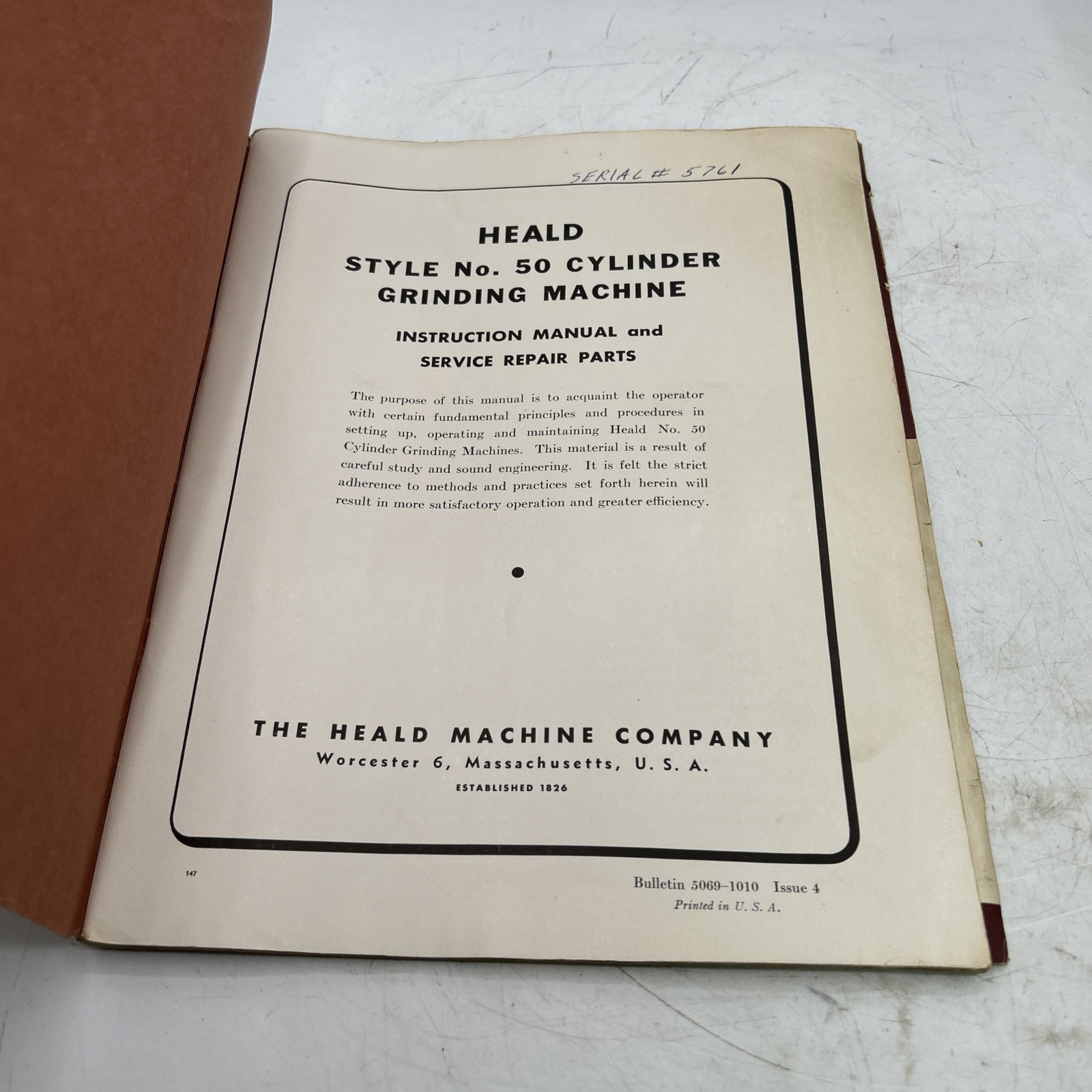 HEALD COMPANY Style No. 50 Cylinder Grinding Machine See Pics