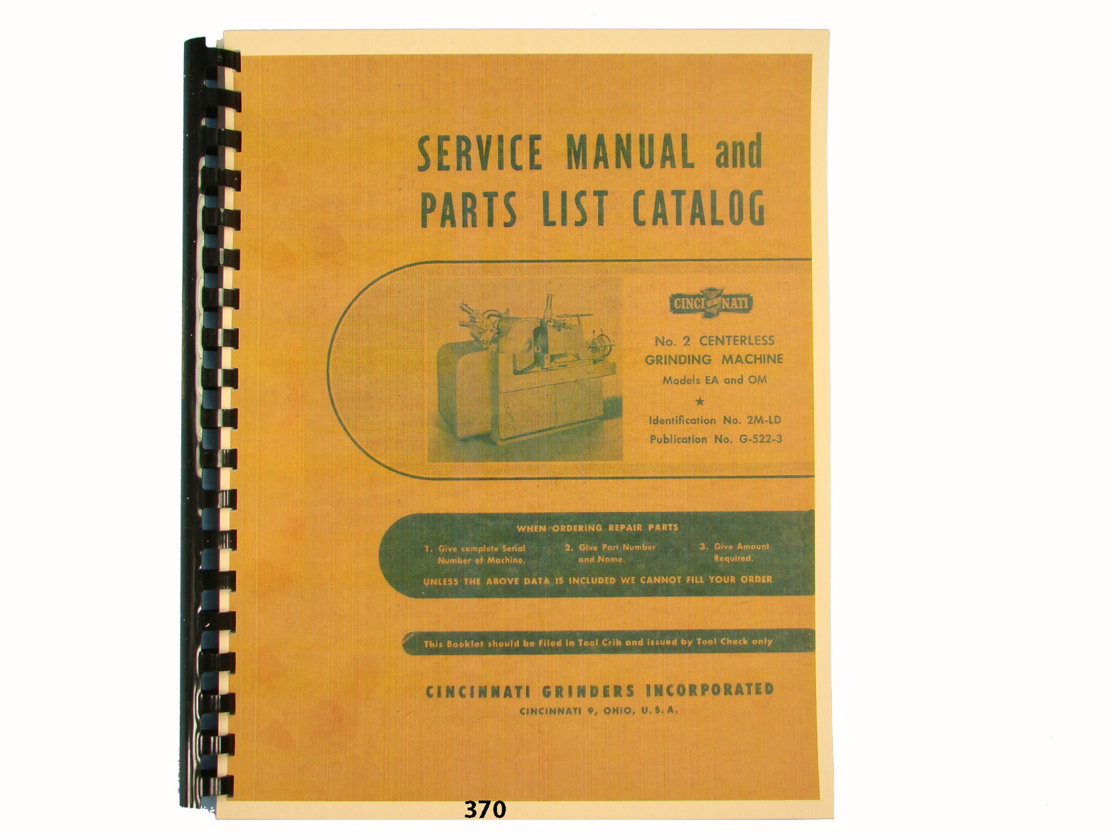 Cincinnati No. 2 Centerless Grinder Operators & Service Manuals #674 & #370