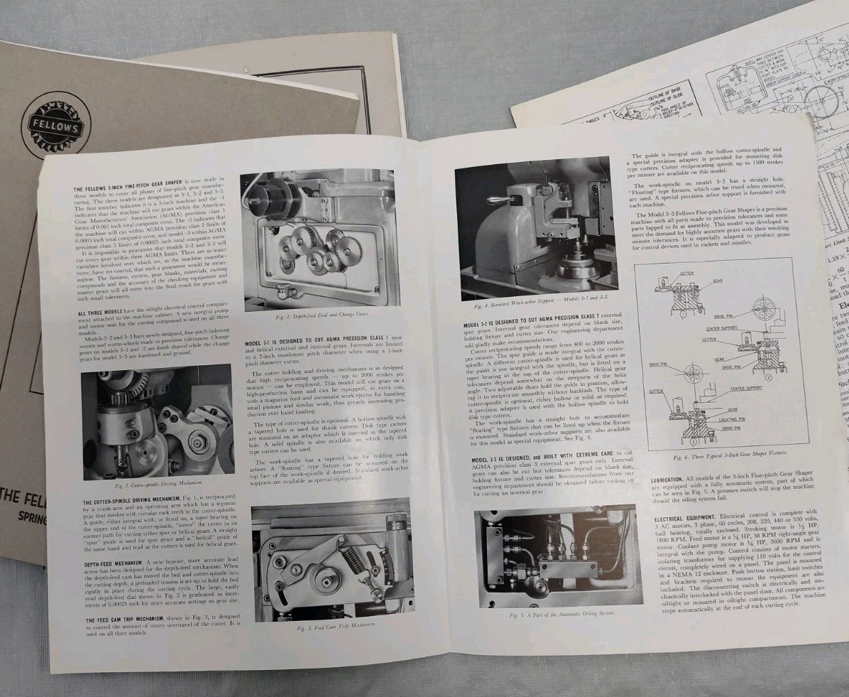 Fellows 3 Inch Fine Pitch Gear Shaper Manual & Parts List Brochure Machining Vtg