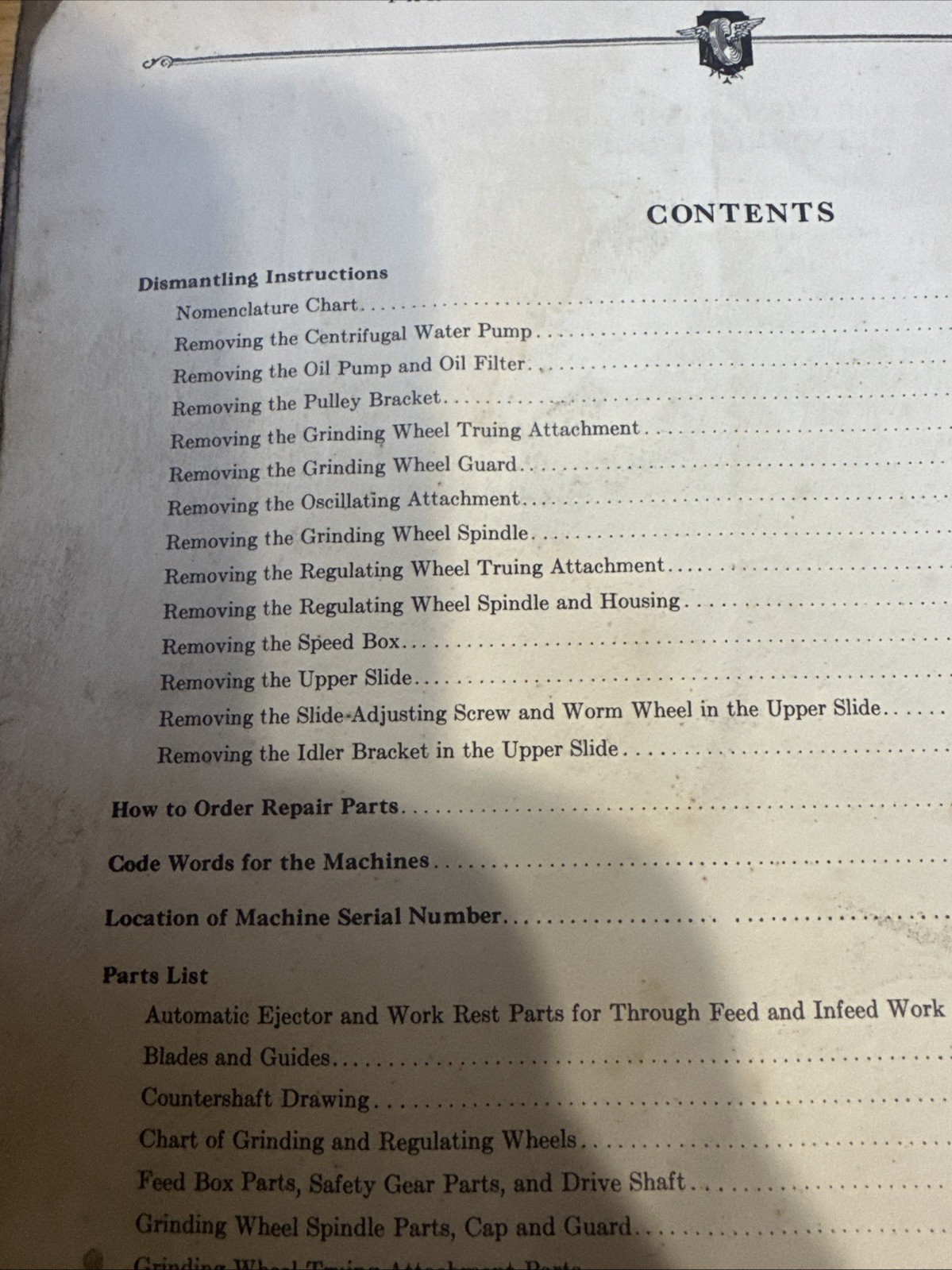 Cincinnati No.2 Centerless Grinder, Pot List And Service Repair Book ￼