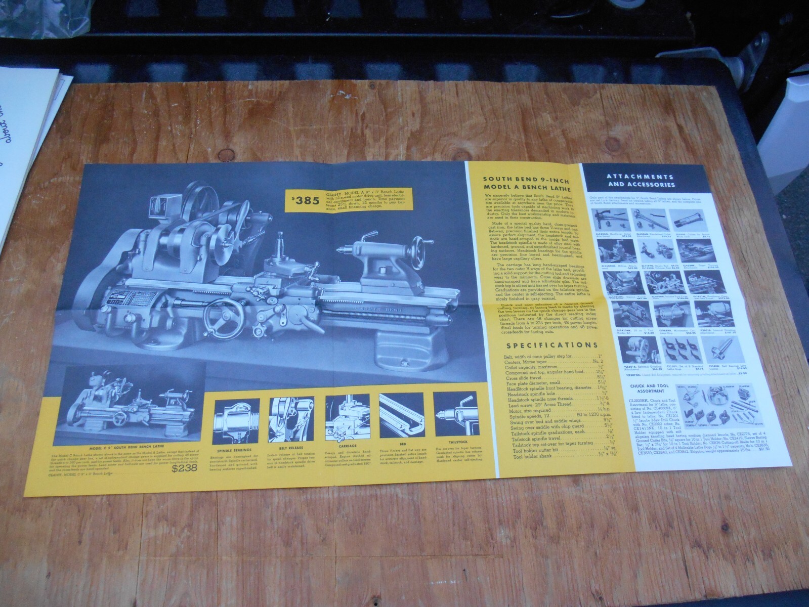 Vintage South bend lathe mailers, flyers, brochures, lot of 4, New