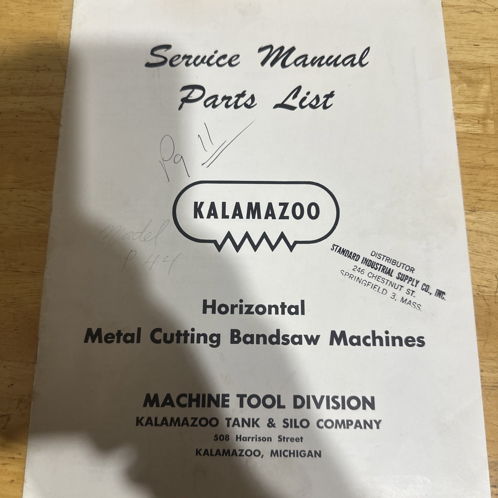 Kalamazoo Horizontal Metal Cutting Bandsaw Machines Manual Book