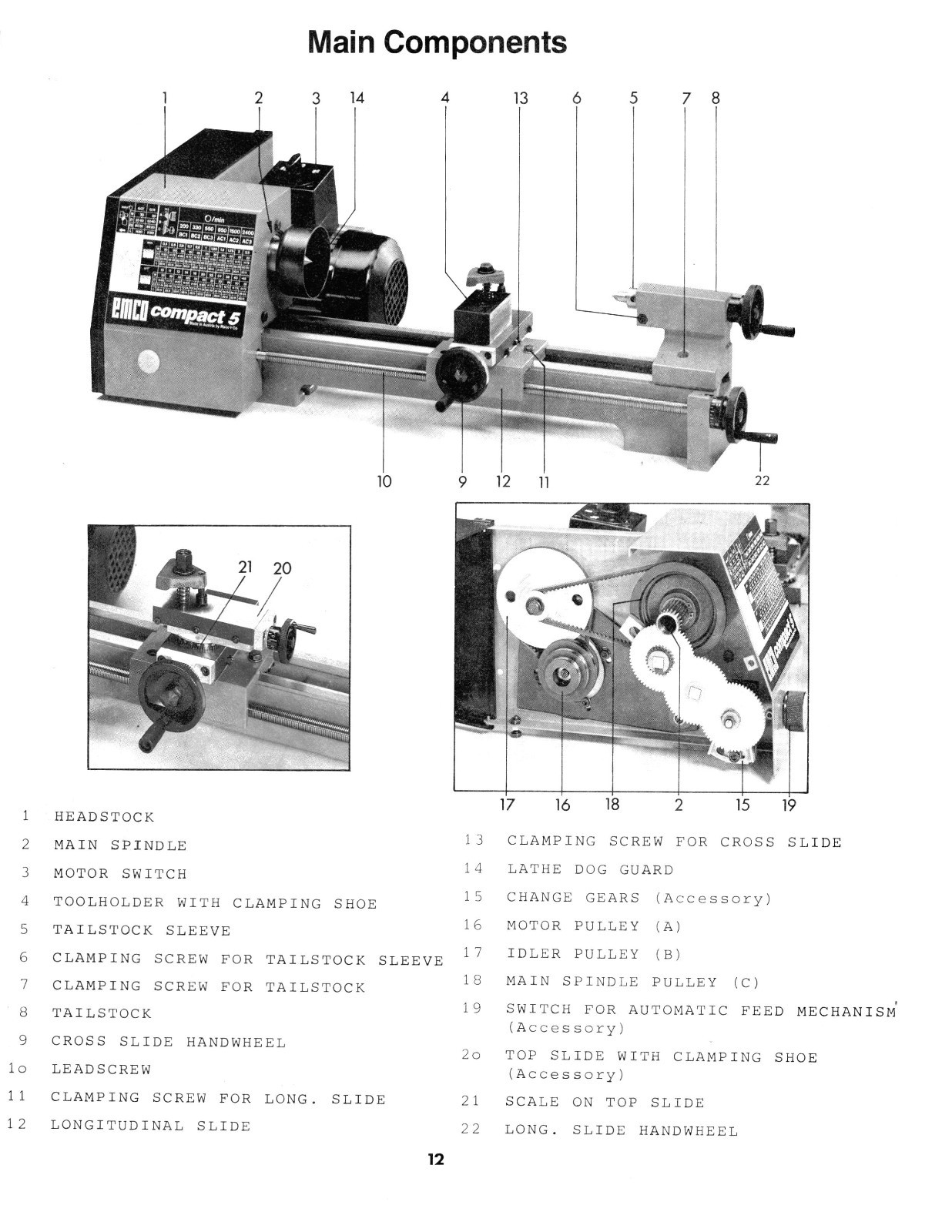 Emco Compact 5 Lathe Instruction & Service Parts List Manual *1143