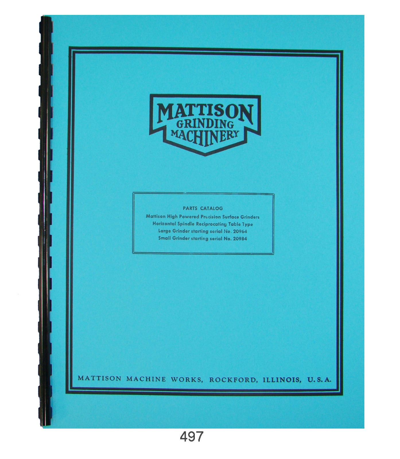 Mattison Horizontal Surface Grinders Parts Manual # 497