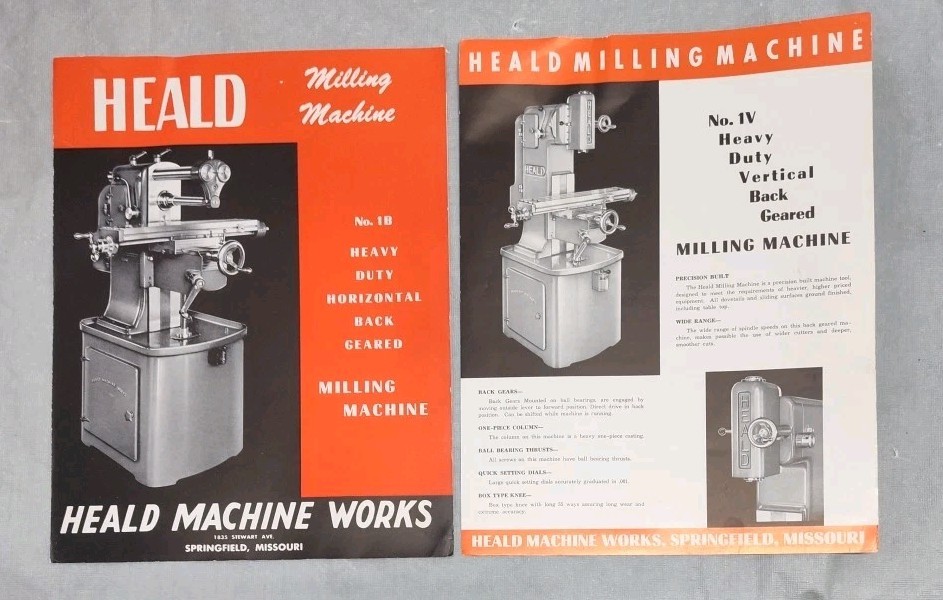 Heald Machine Co Industrial Milling Brochures No. 1B & 1V Springfield MO Tools