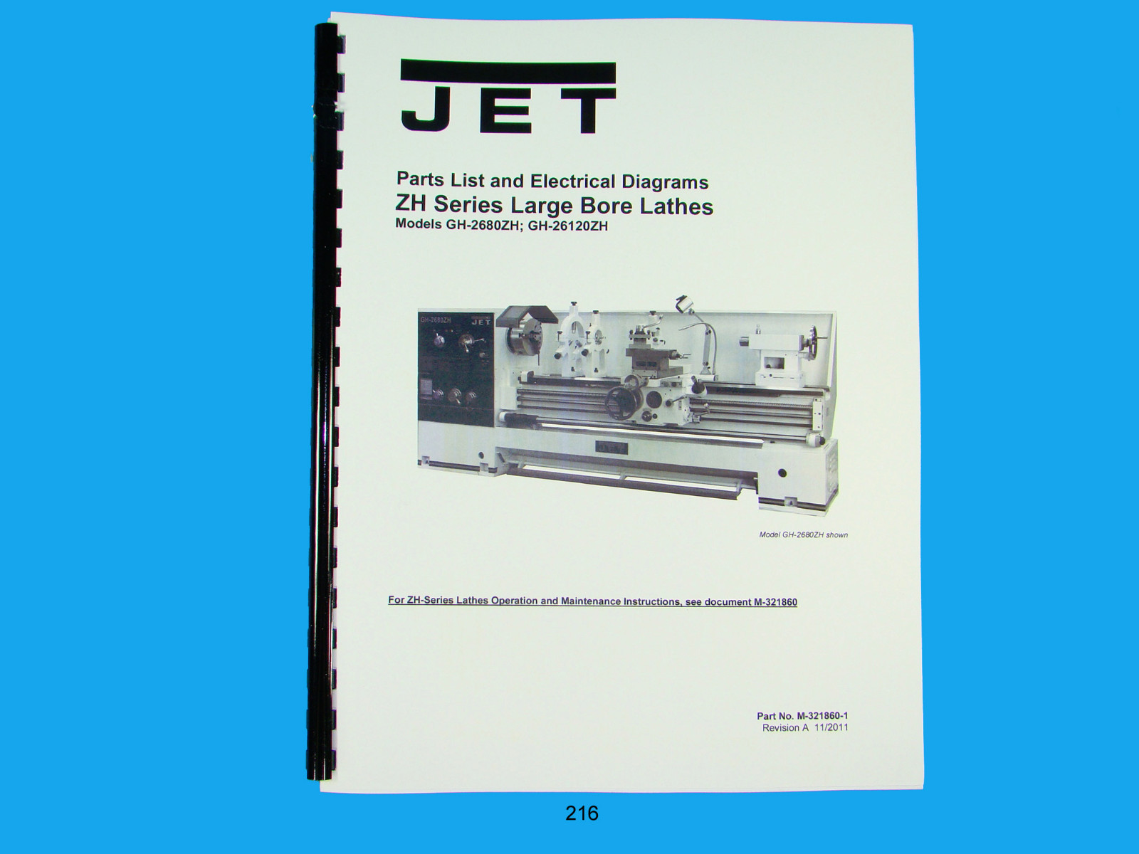 Jet GH-2680ZH, GH-26120ZH Lathe Parts List & Electrical Diagram Manual *216