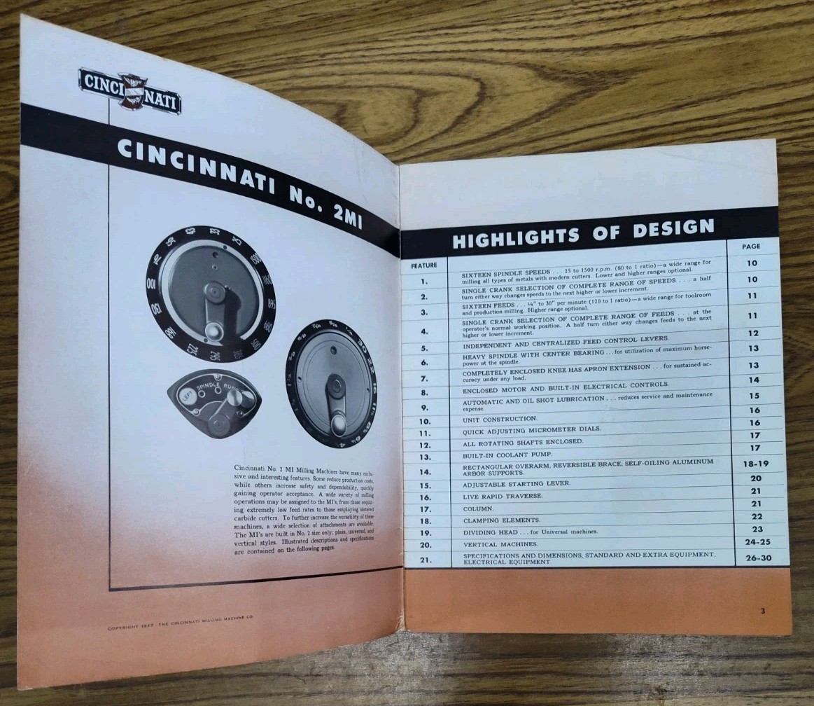 Cincinnati No. 2 MI Milling Machine Sales Brochure Catalog Industrial Bulletin