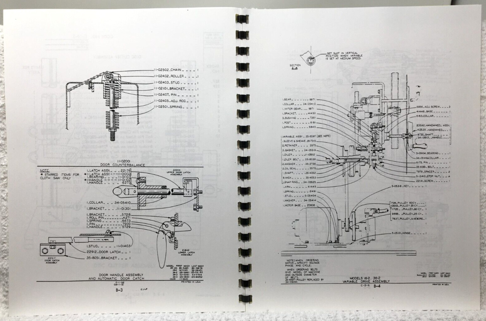 DoAll Band Sawing Machine 36-2 and 36-2A Parts Manual Diagrams