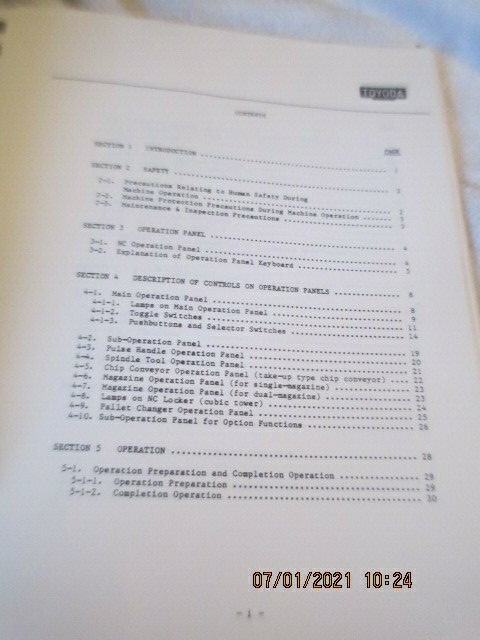 Toyoda Machinery FH40 45 55 FH50 Spindle Machining Center Operation Shop Manual
