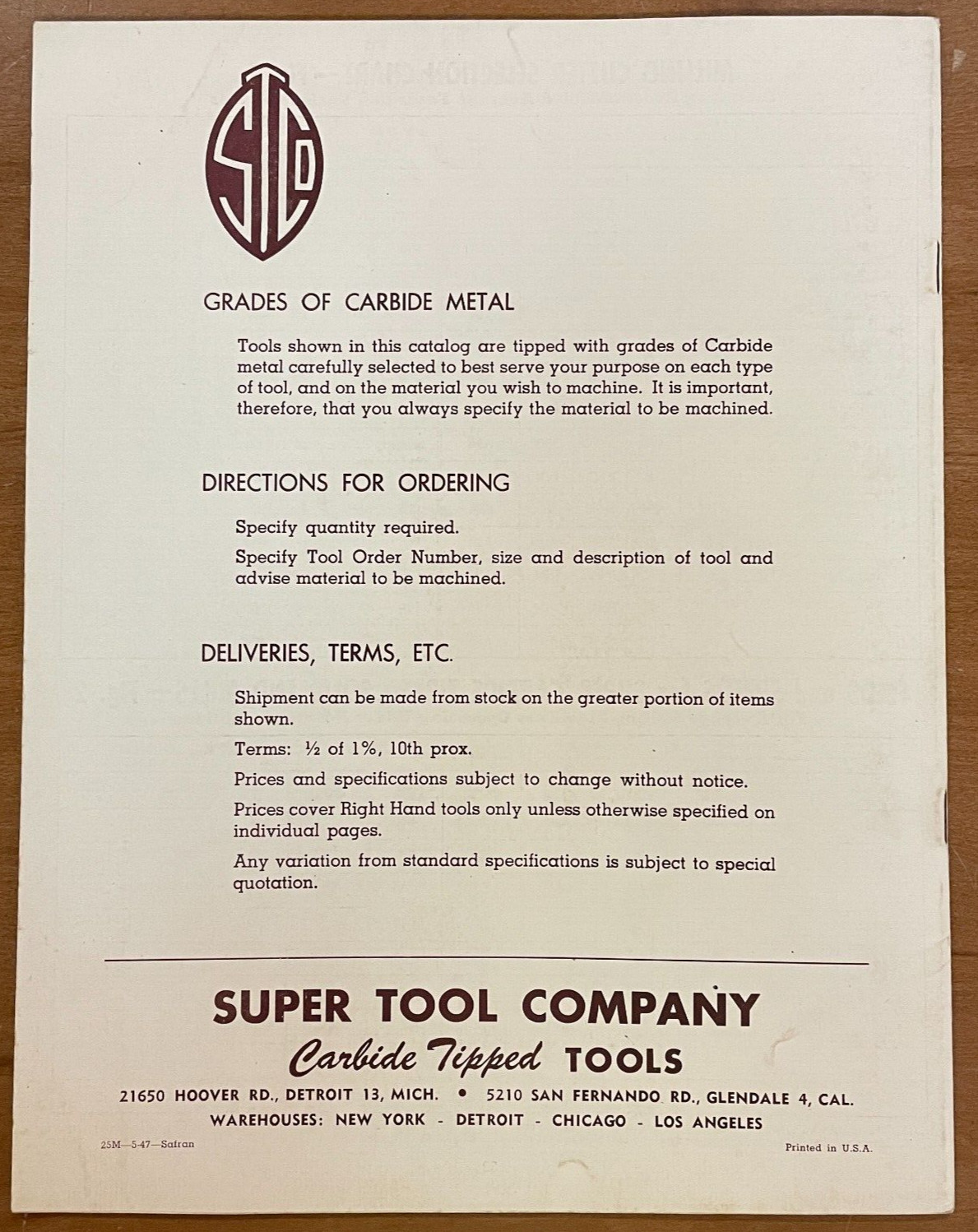 1947 Super Tool Company Catalog Carbide Tipped Standard Tools 39pg No 47-A