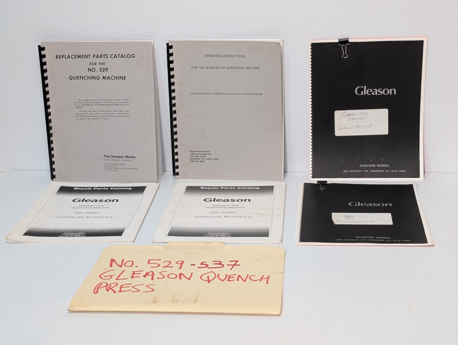 Lot of Vintage Gleason Works Quench Press Manuals 527, 529 Quenching Machine