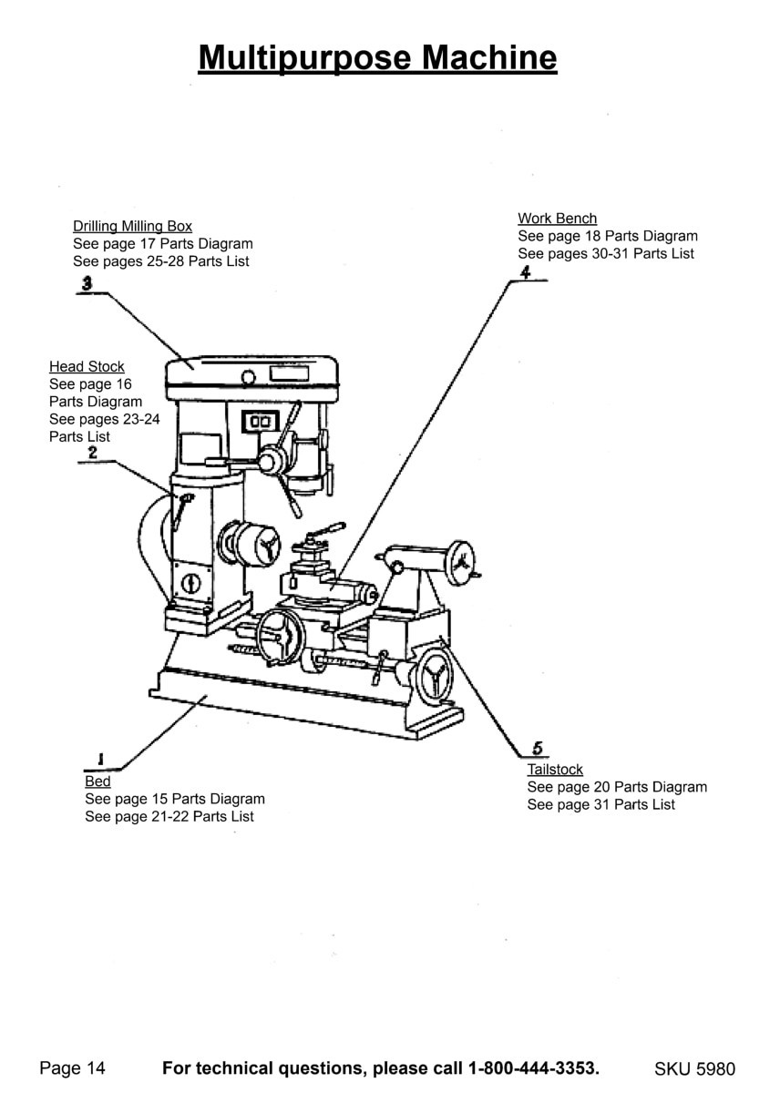 Central Machinery 5980 Lathe/Milling Machine Combo Operator Parts Manual 1696