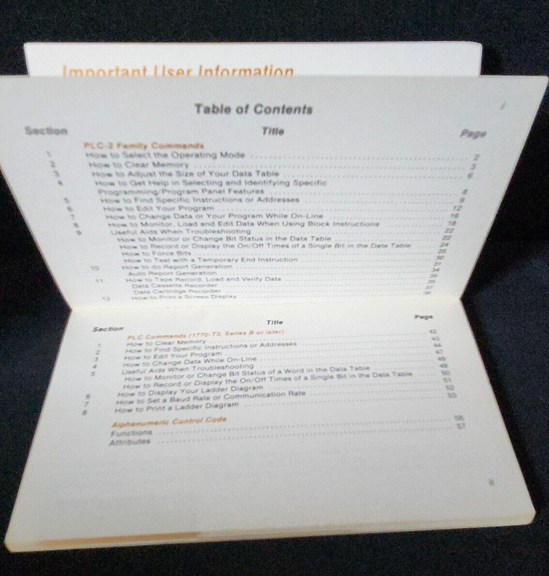 Allen-Bradley 1770-T3 Command Summary Industrial Terminal System MANUAL ONLY