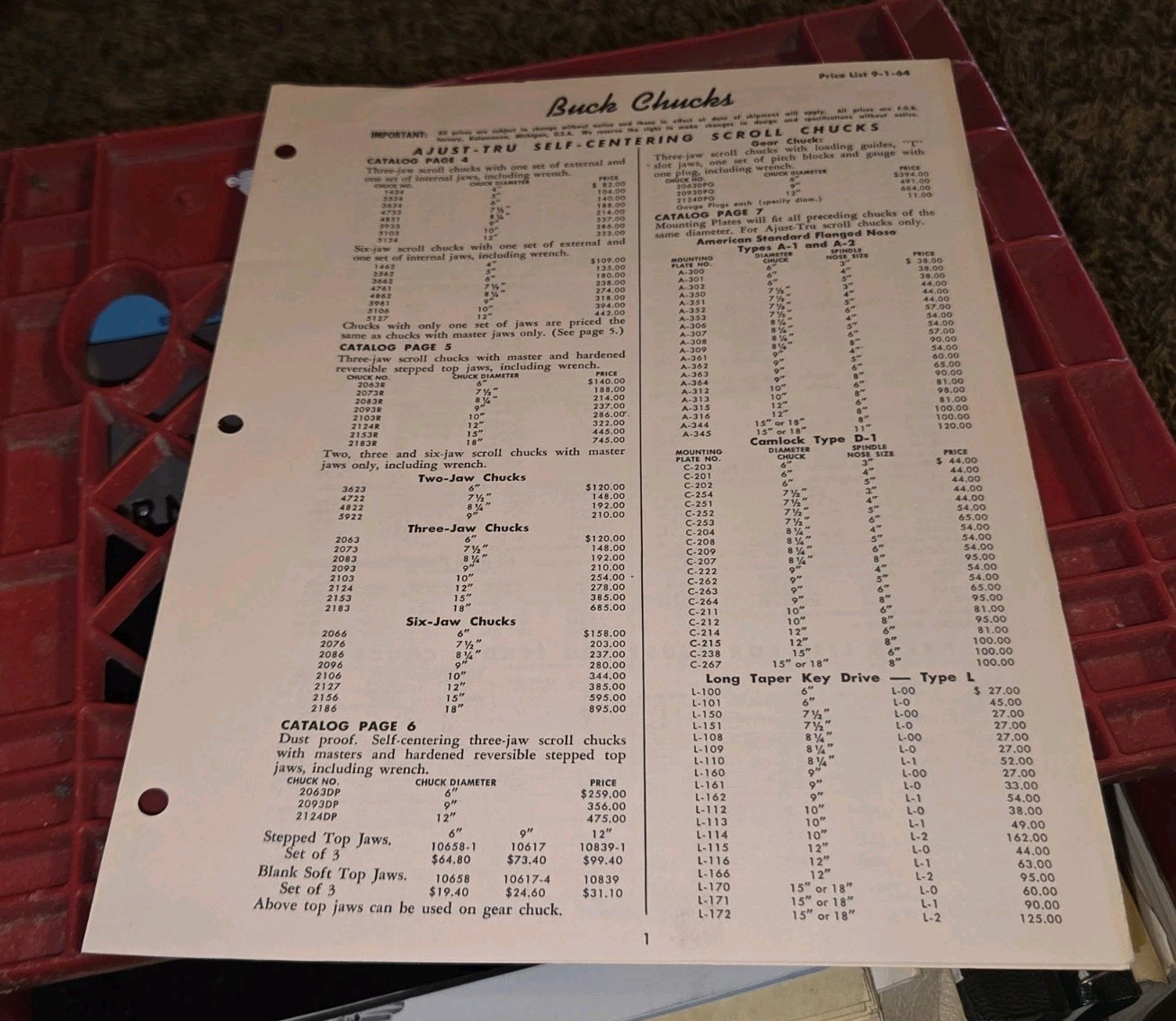 BUCK LATHE CHUCKS SALES PROMO CATALOG Book Vtg MACHINIST TOOLS W 1964 Pruce List
