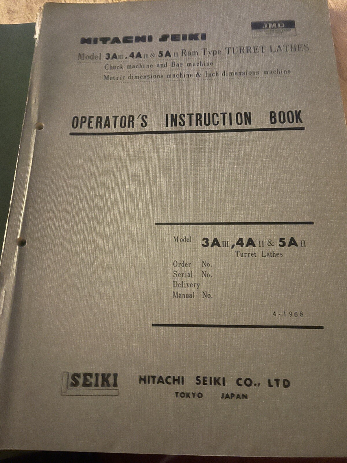 Hitachi Seiki Turret Lathes Operators & InstructionBook Md. 3A, 4A, & 5A