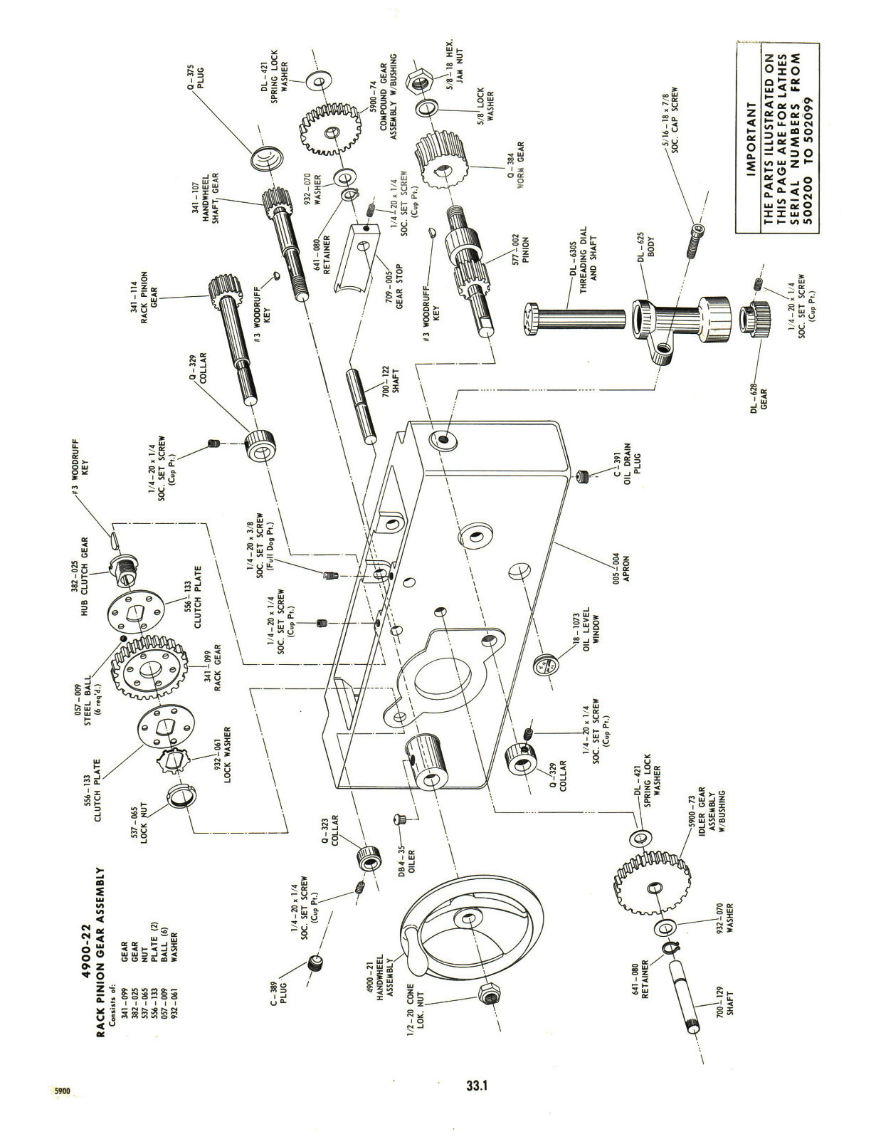 Clausing 12″ 5900 Series Lathe SN’s 500400 to 500529 Instruct & Parts List #1369