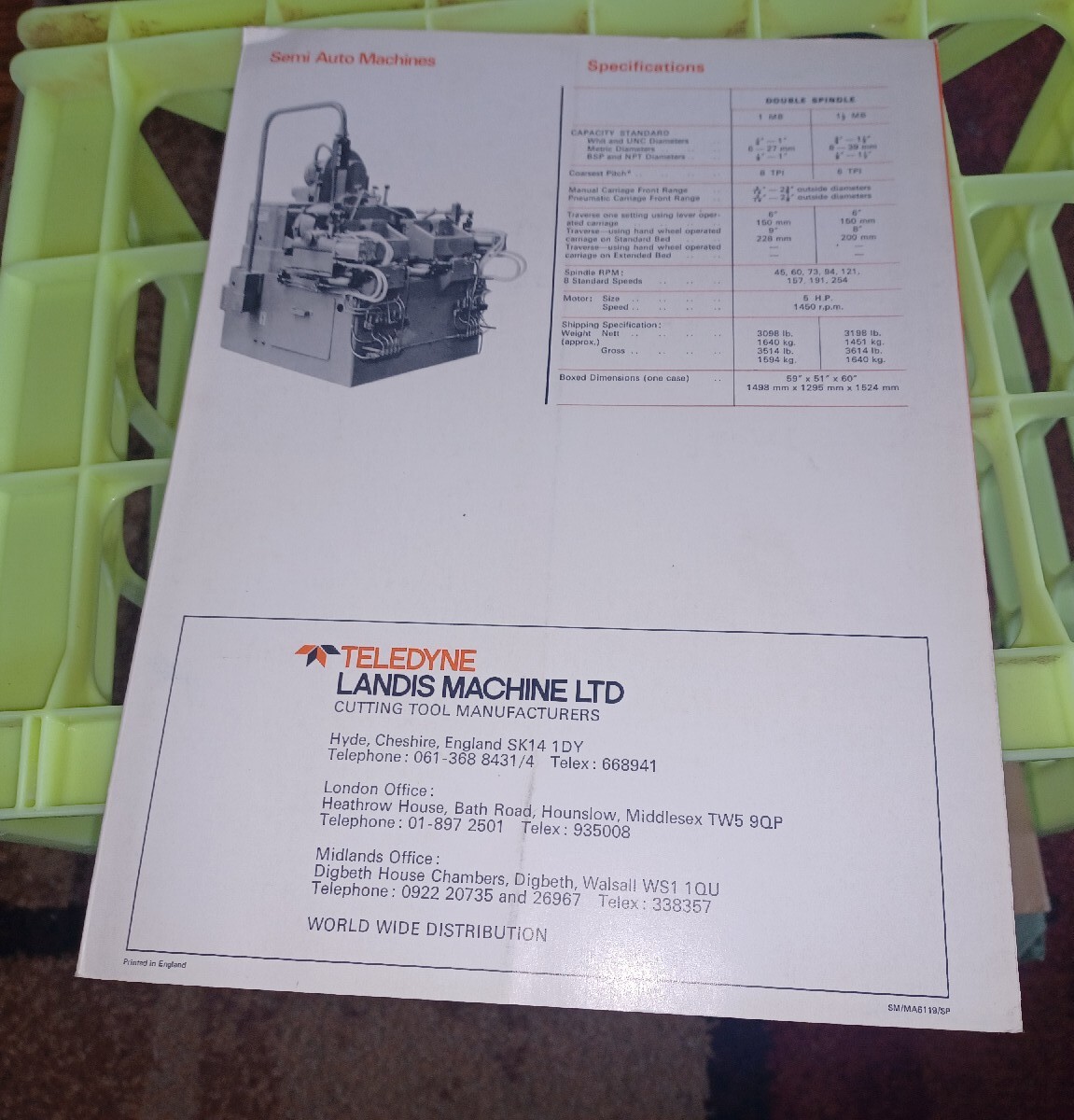 LANDIS THREADING MACHINES Model 12MB Duplex FLYER CATALOG Teledyne MACHINIST Vtg