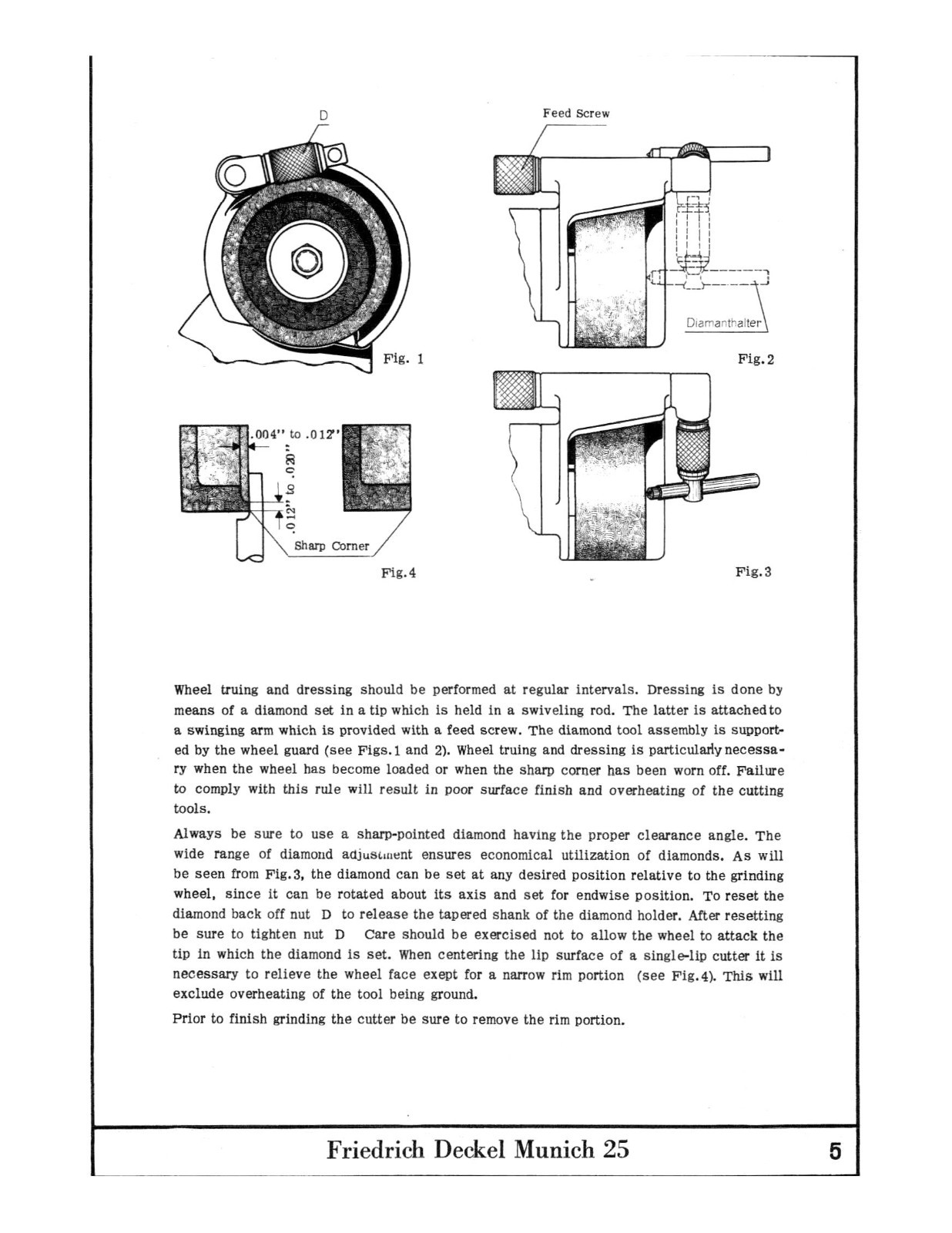 OPERATOR INSTRUCTION MANUAL FITS DECKEL SINGLE LIP CUTTER GRINDER