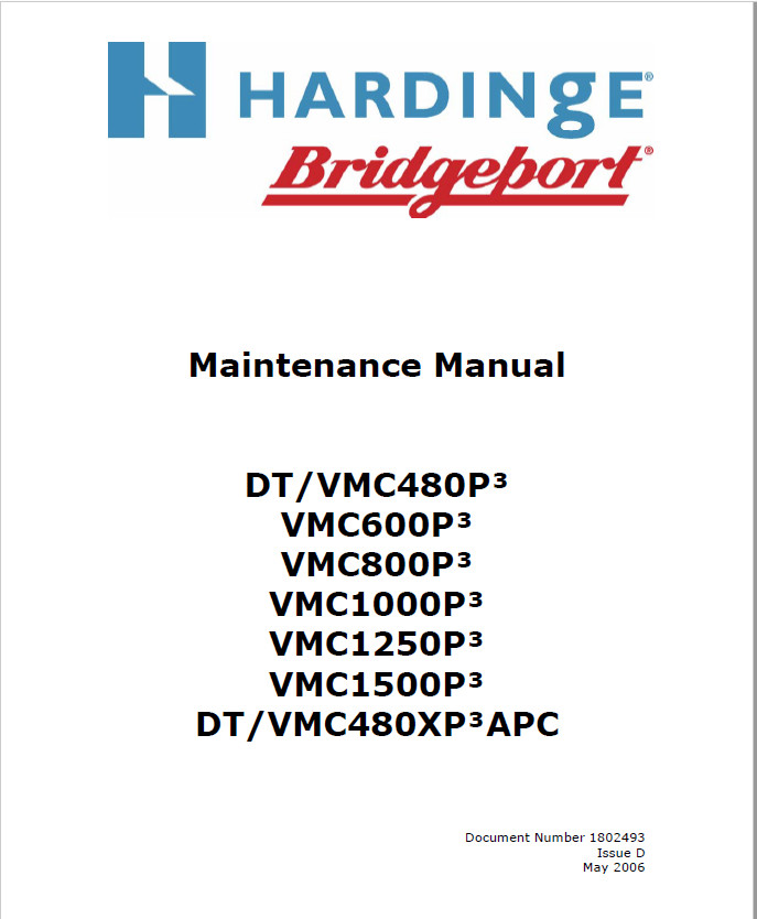 Hardinge Bridgeport VMC 600P³,800P³ etc.Operating,Maintenance &Electrical Manual