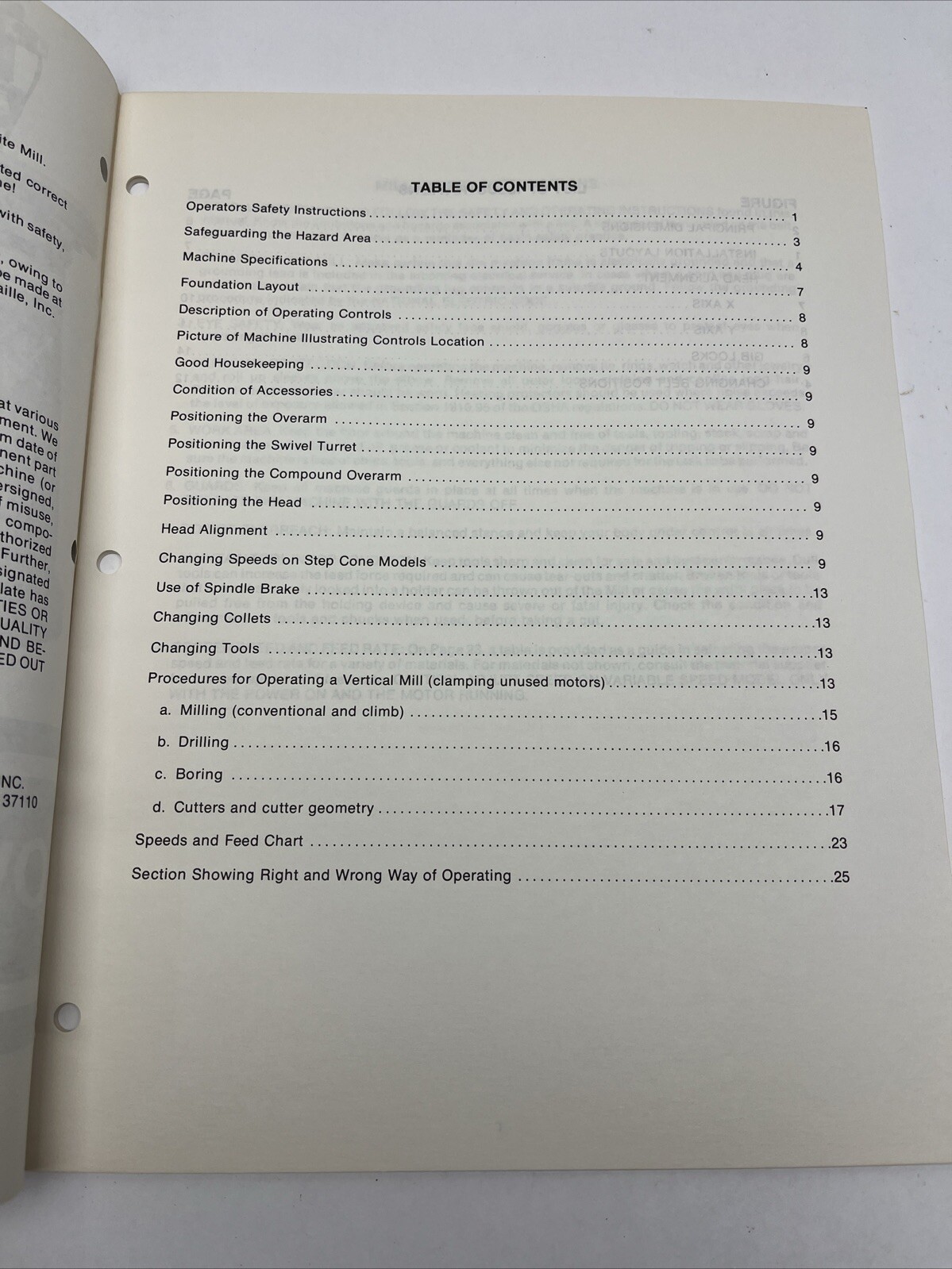 Millrite POWERMATIC Vertical Milling Machine Owner Operator’s Manual