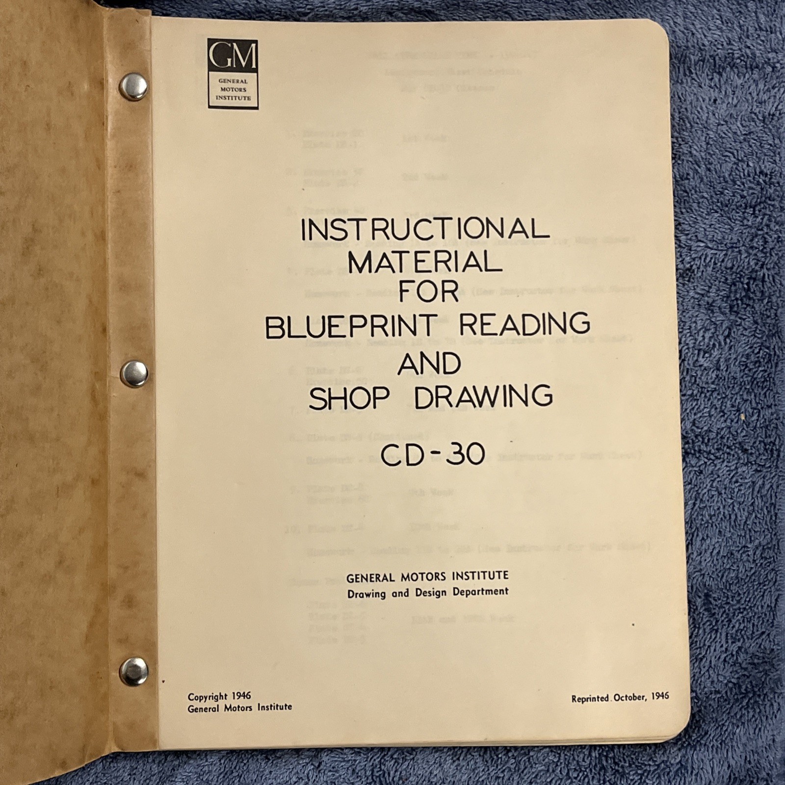 Vintage General Motors Institute 1946 Blueprint Reading And Shop Drawing Book