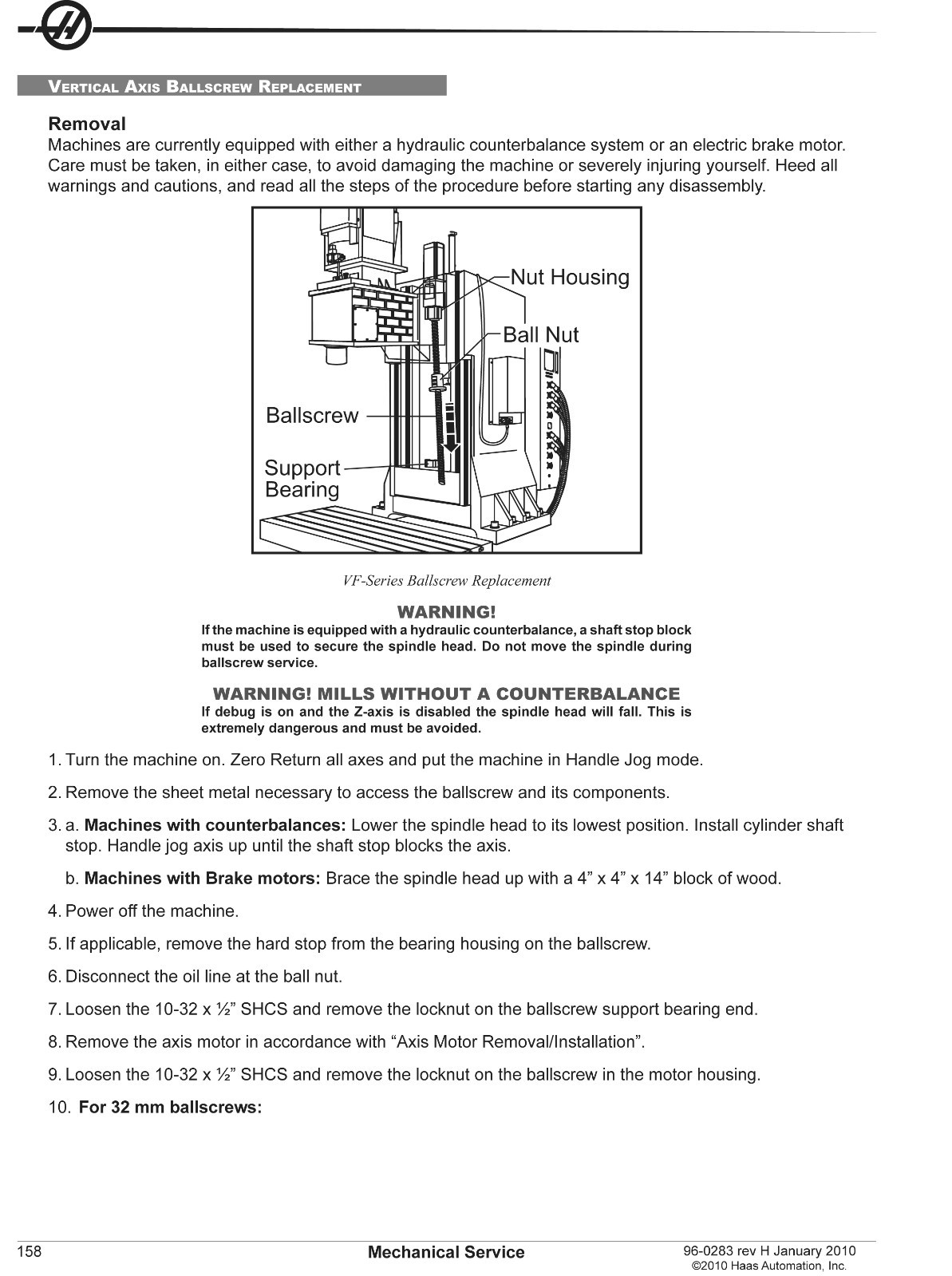 Haas CNC Mill & Lathe Service Manual Mechanical Jan 2010 #1743