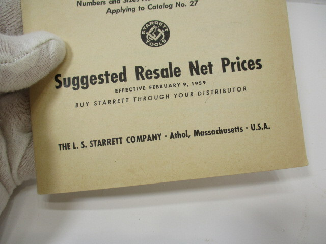 STARRETT Tools (Catalog # 27) Suggested Resale Net Price List from 1959 # 132W