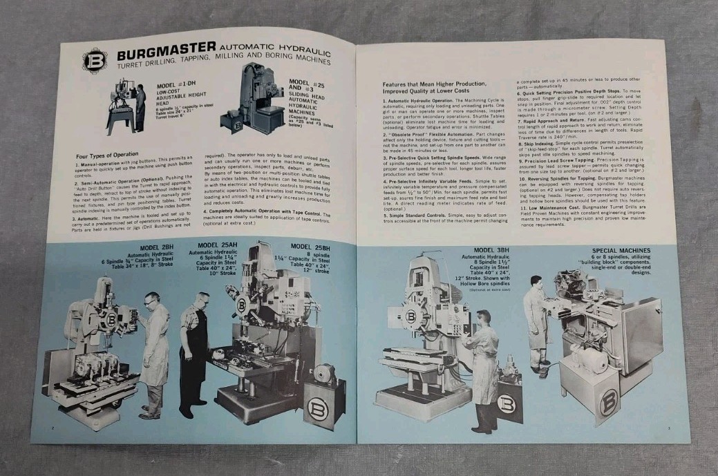 Burgmaster Machine Co. Hydraulic Turret Drill Catalog Brochure Vtg Houdialle CA