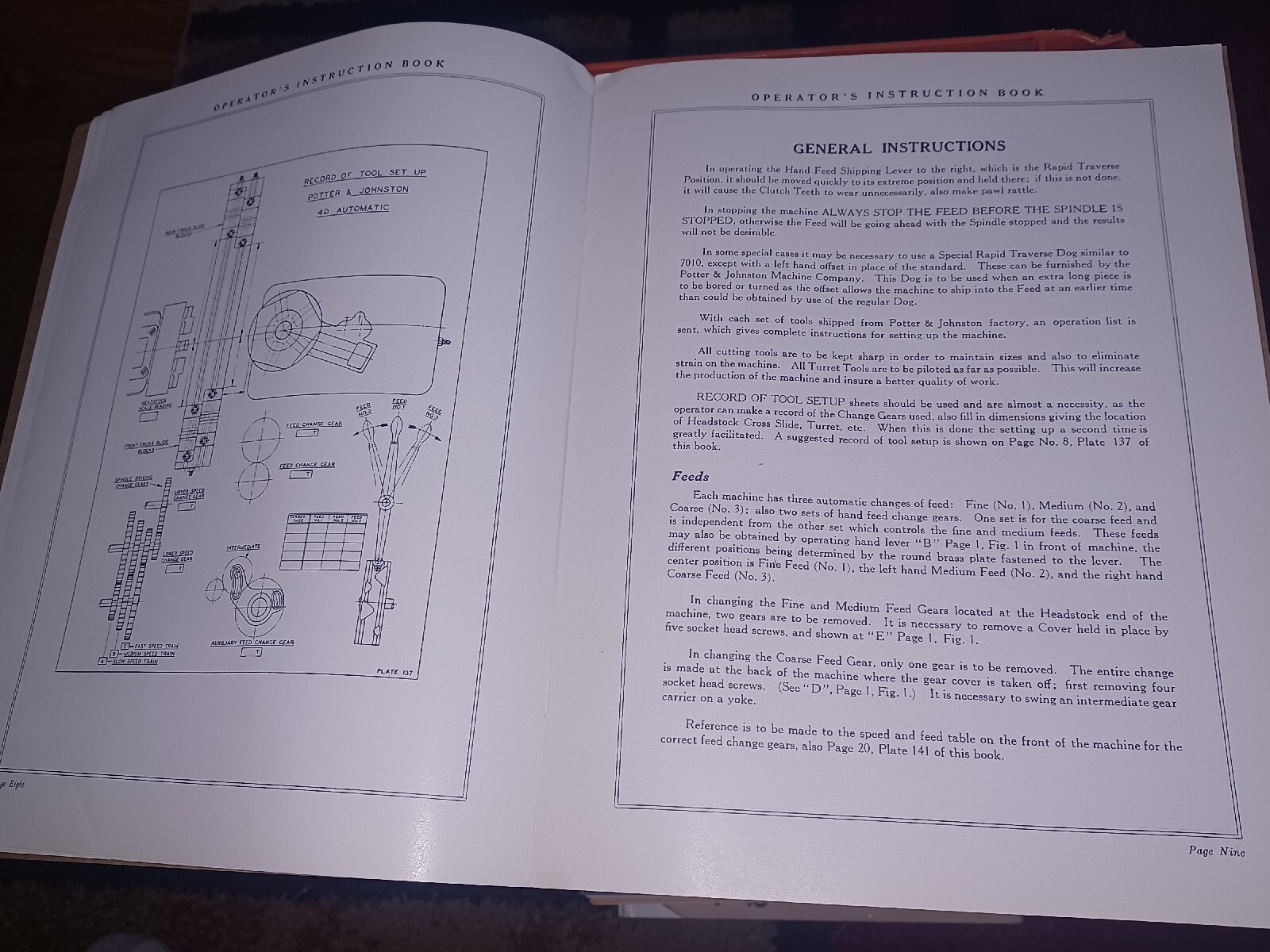 POTTER & JOHNSON PRATT WHITNEY OPERATOR’S INSTRUCTION BOOK NO 4D MODEL 2 No 129