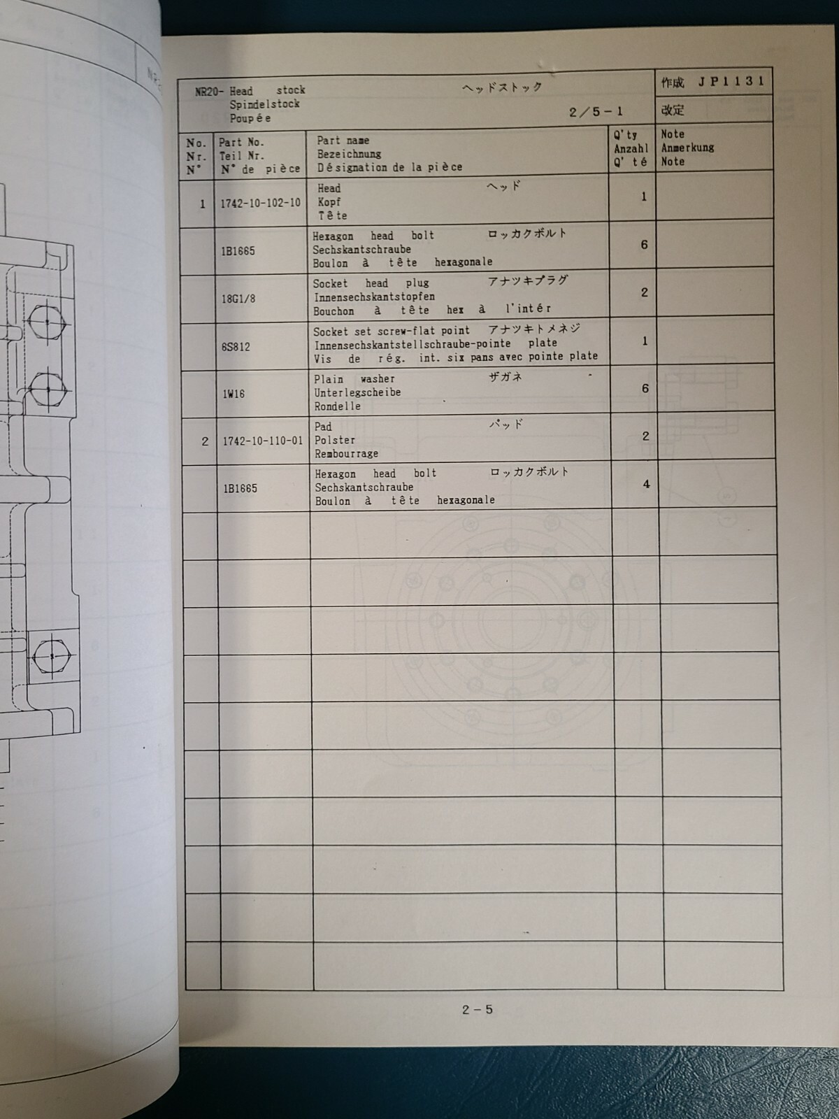 Hitachi Seiki Parts Manual Parts List HT20SII NR20 Model ORIGINAL