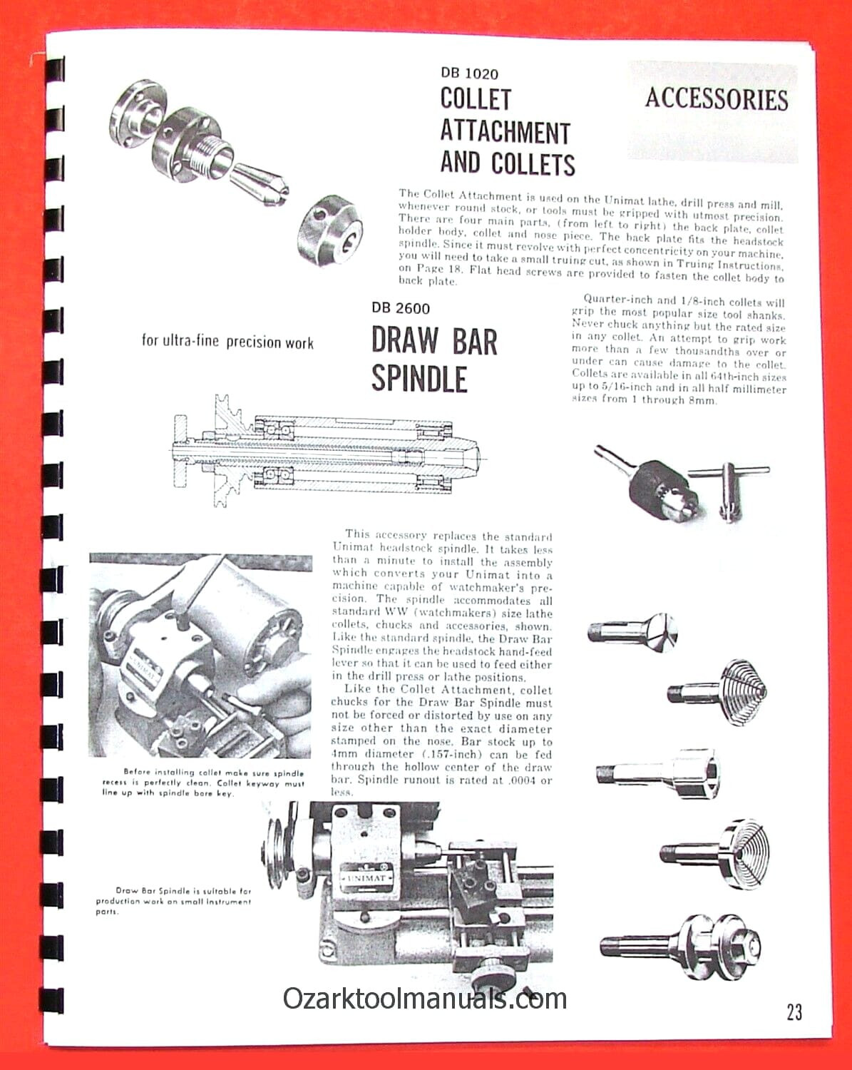 UNIMAT DB200 Miniature Machine Handbook & Techniques Operator’s Manual 0728