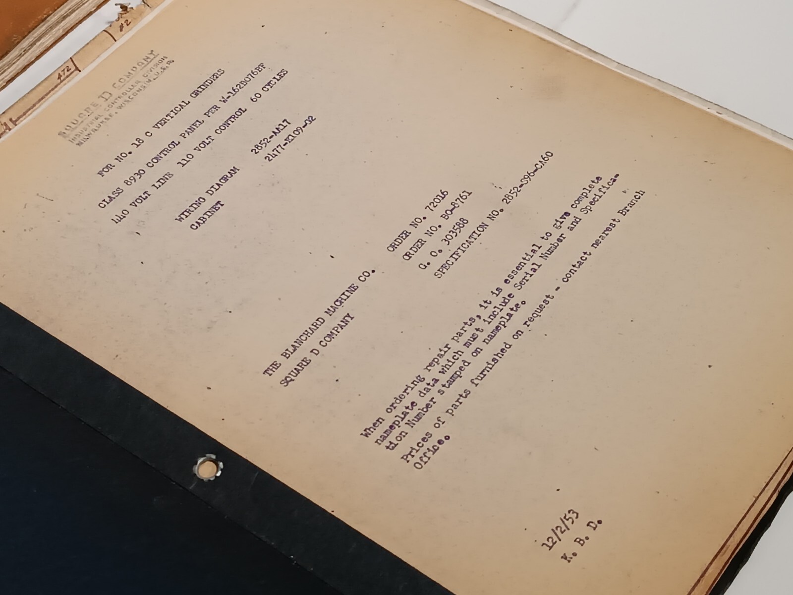 Blanchard No. 18-C Grinder Operator’s Handbook and Maintenance Manual & Others