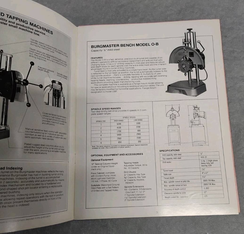 Burgmaster Machine Turret Drill Catalog Brochure Vtg Houdialle CA Price List