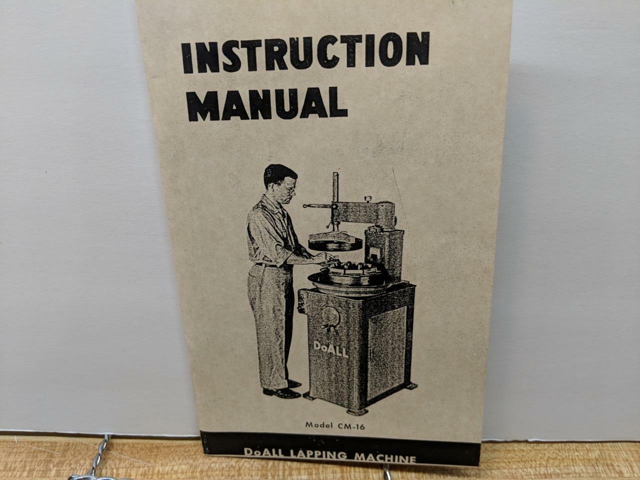 DoAll CM-16 Lapping Machine Handbook Instruction Manual