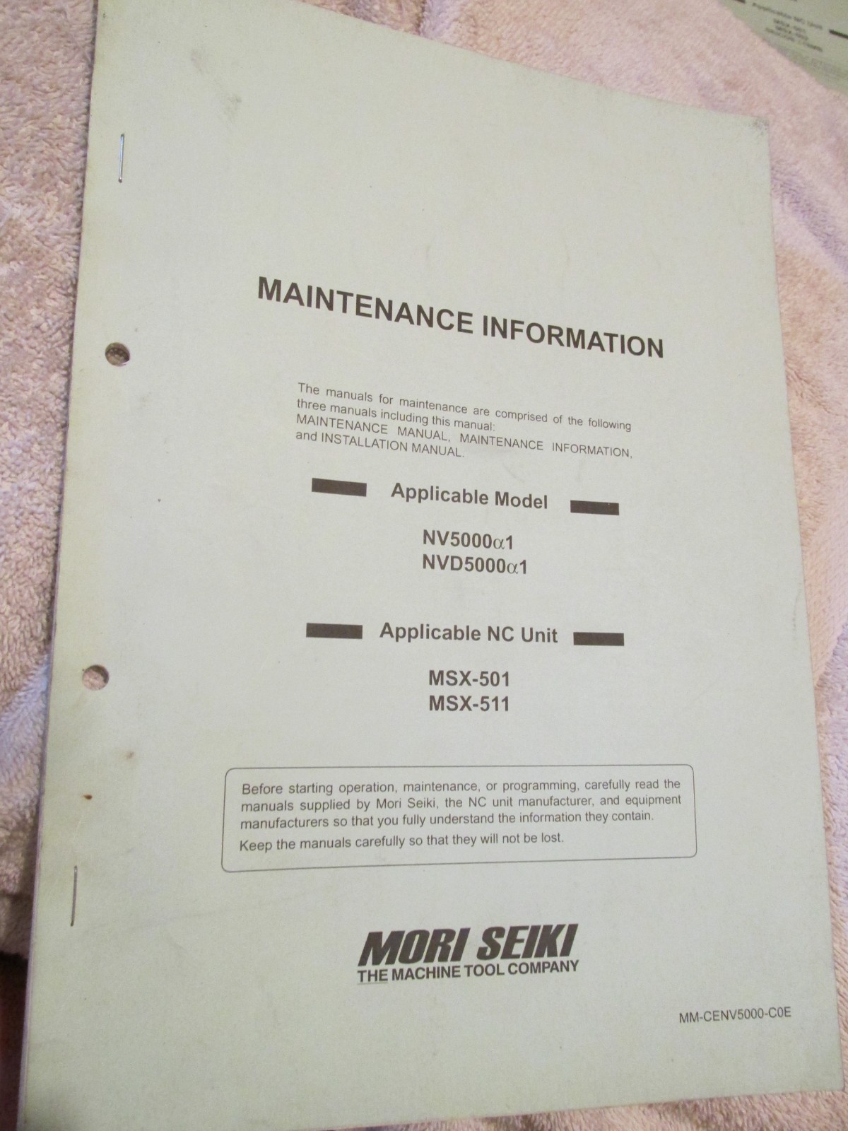 FACTORY MANUAL SET Mori Seiki NV5000 NVD CNC Machine Installation Operation Main
