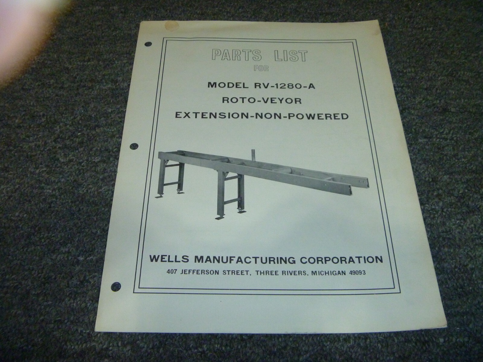 Wellsaw RV-1280-A Roto-Veyor Non-Powered Extension Parts Catalog Manual List