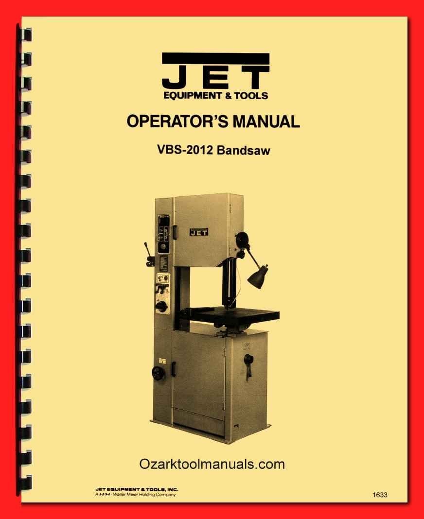 JET Tools 20″ VBS-2012 Metal Band Saw  Instruction Service Parts Manual 1633