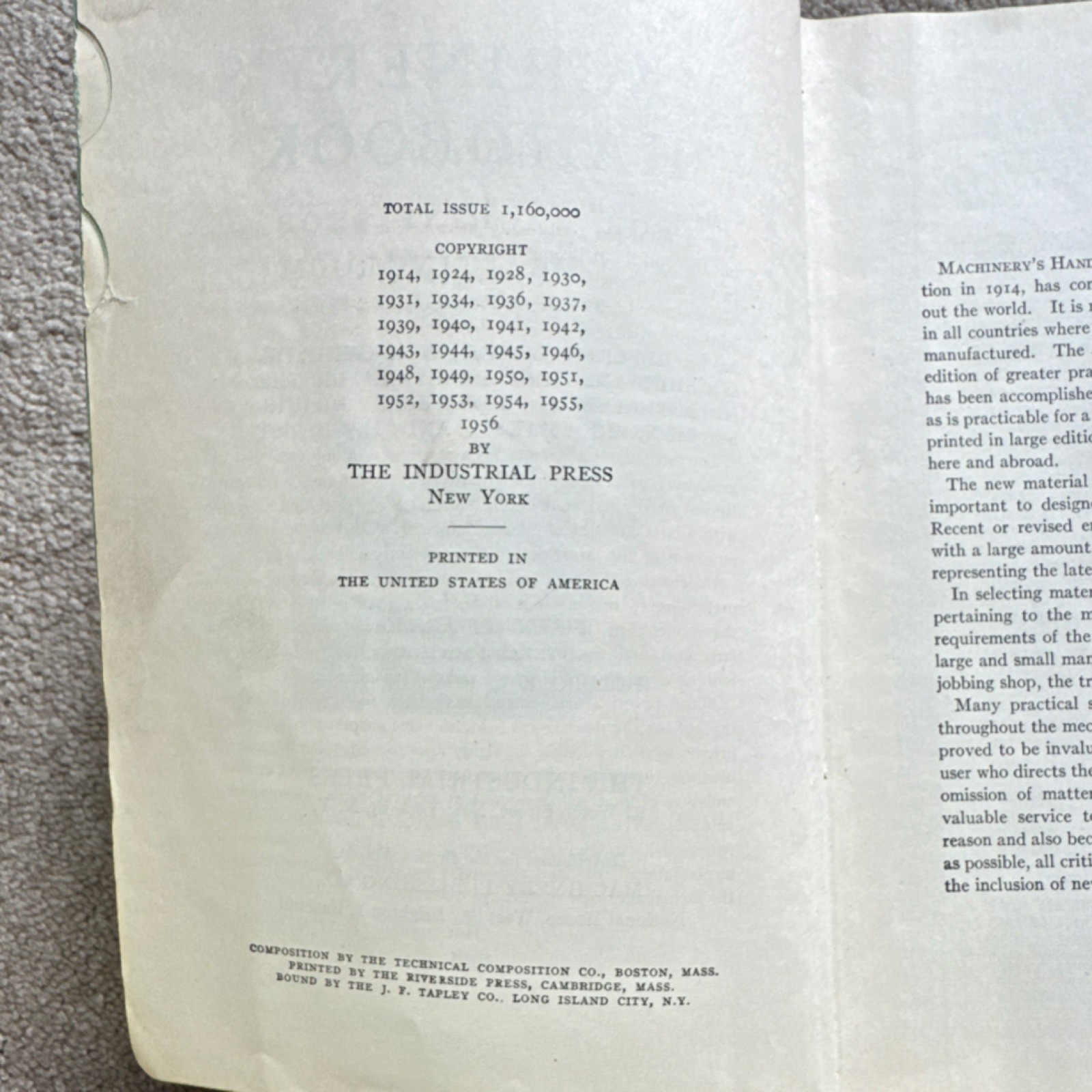 The Industrial Press Machinery’s Handbook 15th Edition 1956 Metalworking Book
