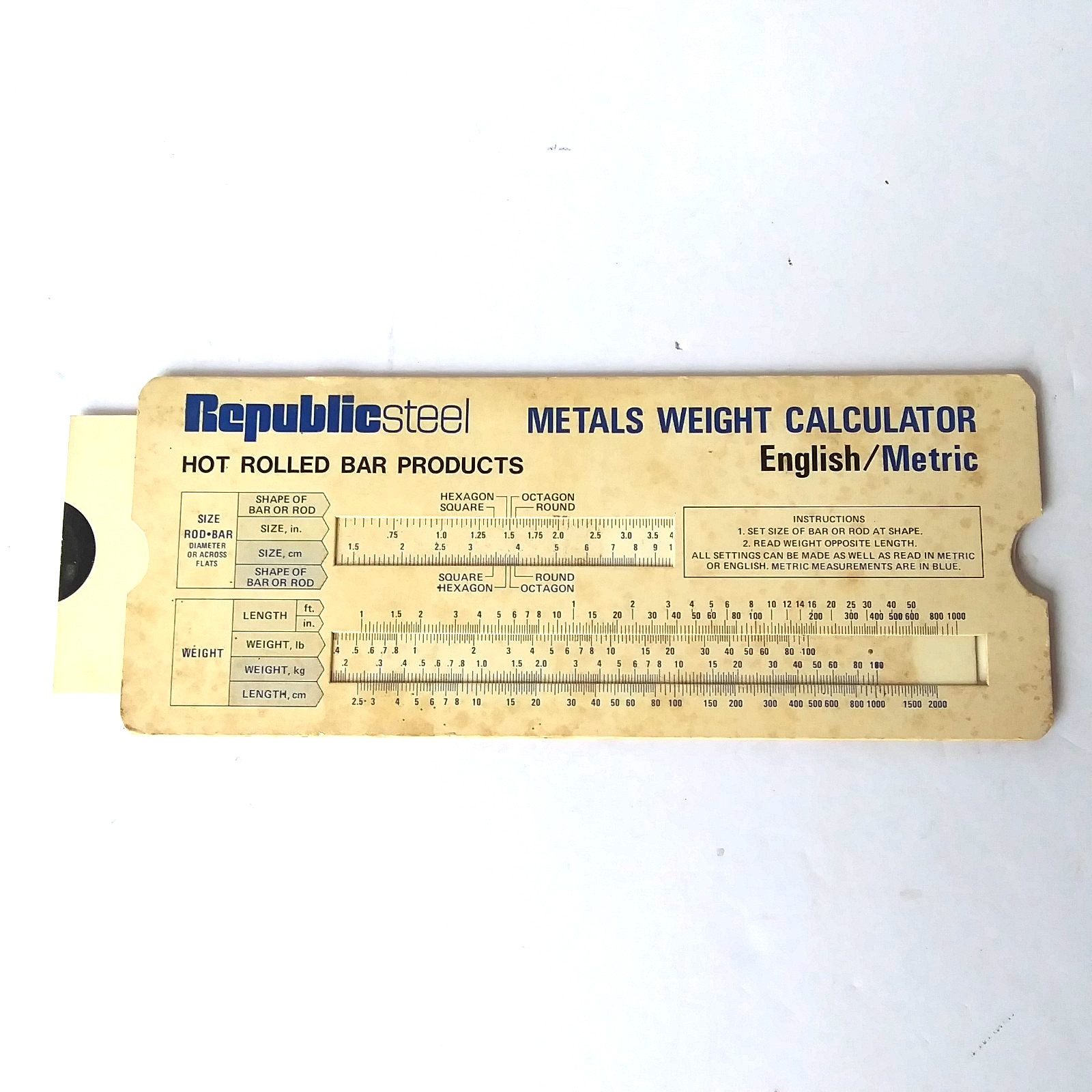 Vintage Republic Steel Metals Weight Calculator Slide Rule English Metric Tool