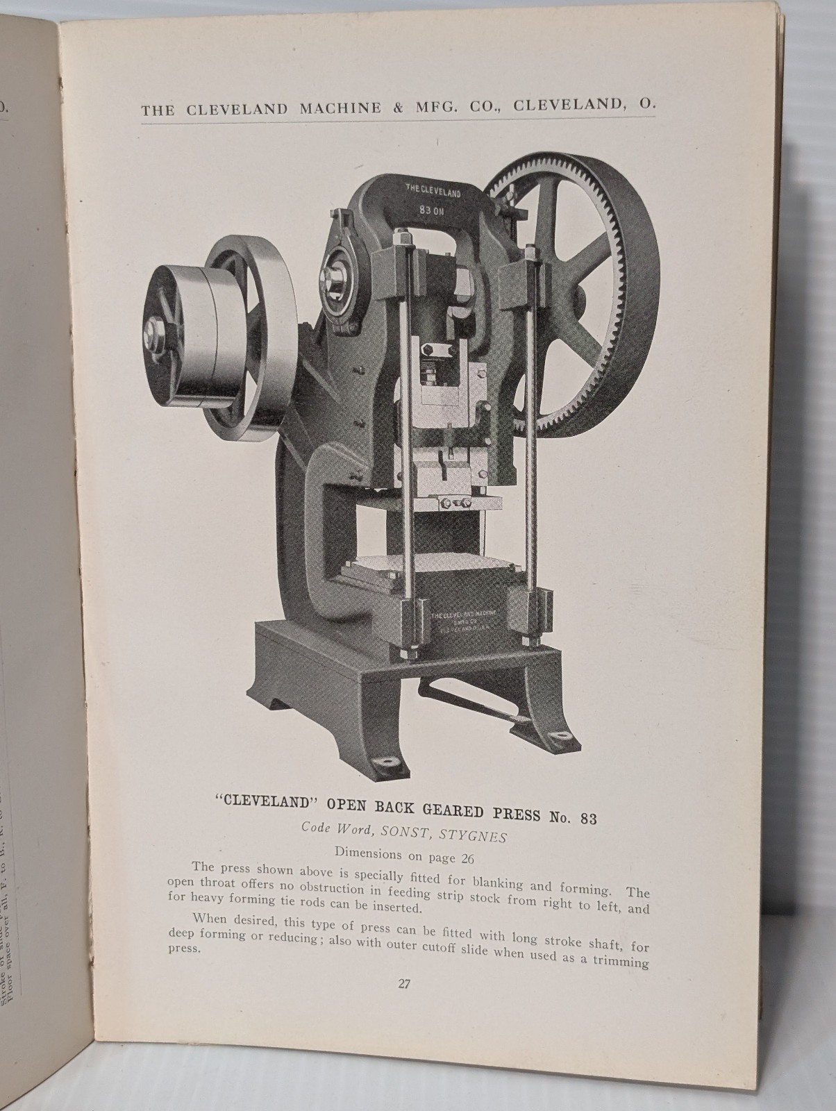 Vin 1916 Cleveland Machine & Mfg Power Presses, Shears, Dies, Illustrated Manual