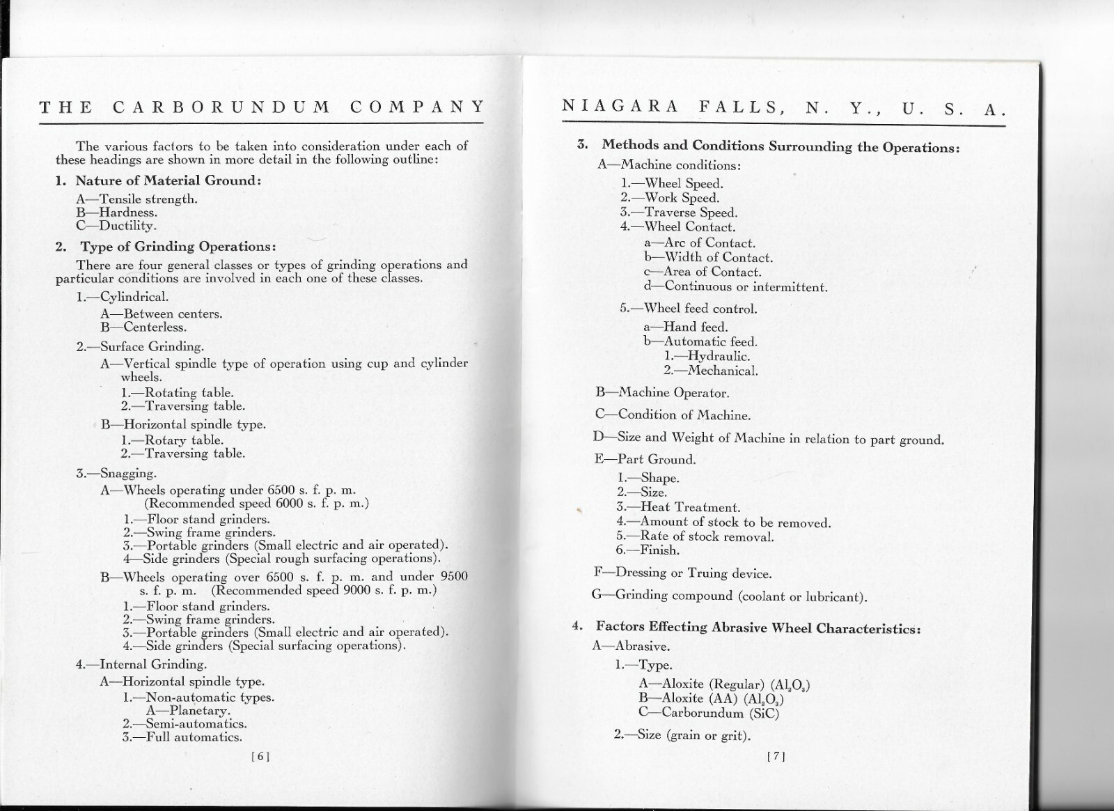 GRADINGS OF CARBORUNDUM AND ALOXITE WHEELS 1935 MANUAL