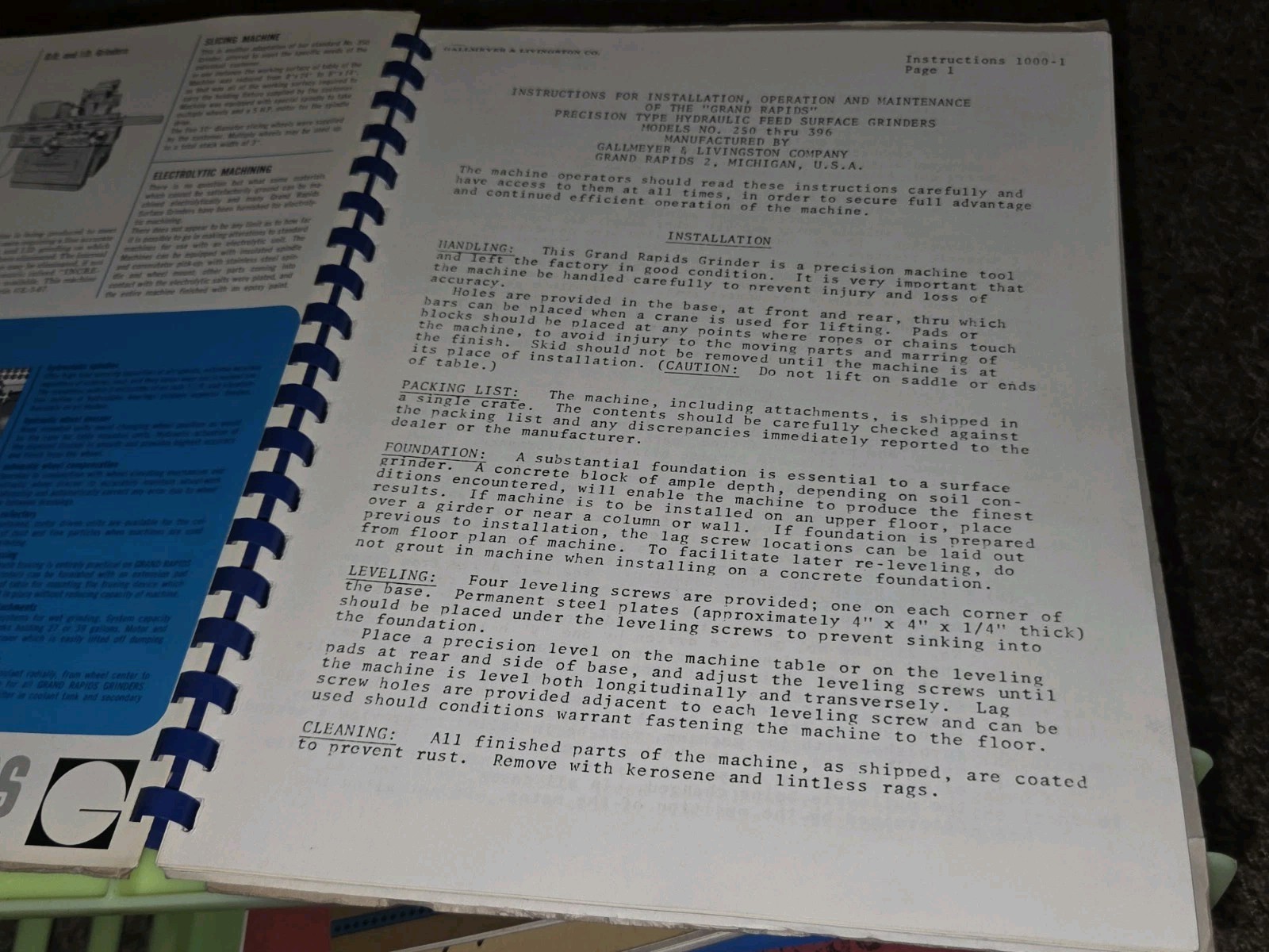 Grand Rapids Surface Grinders Operating Instructions #250-396 Machine Tool Book